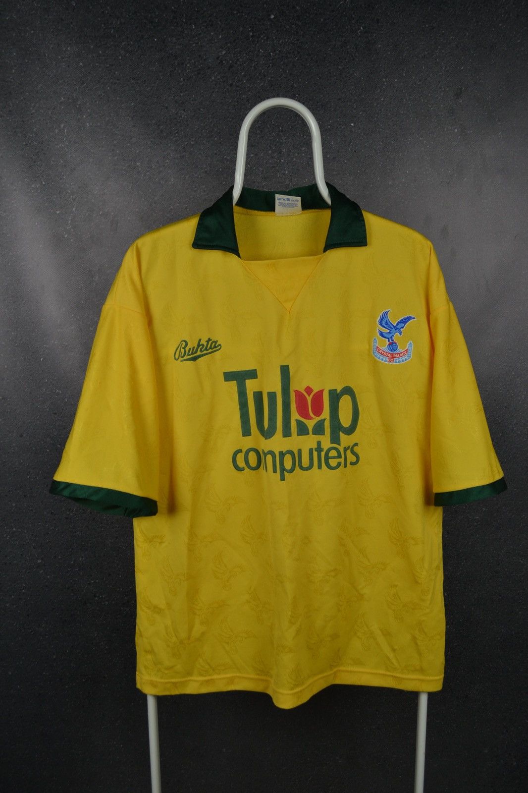 image of Crystal Palace 1991 1992 Bukta Away Soccer Jersey Vintage in Yellow, Men's (Size Small)