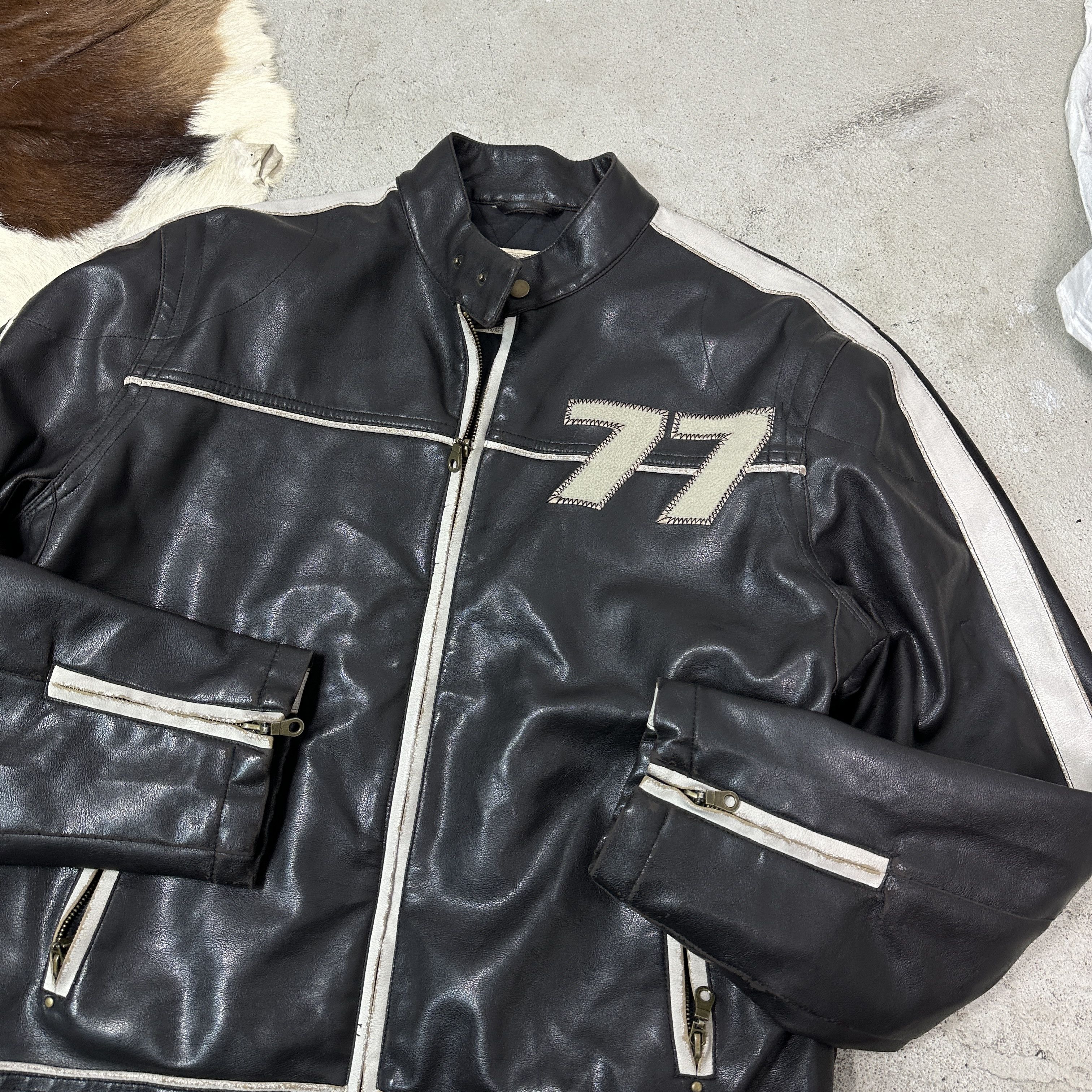 Vintage Vintage Moto Biker Racing Oversize Faux Leather Jacket 00s Size US L / EU 52-54 / 3 - 7 Thumbnail