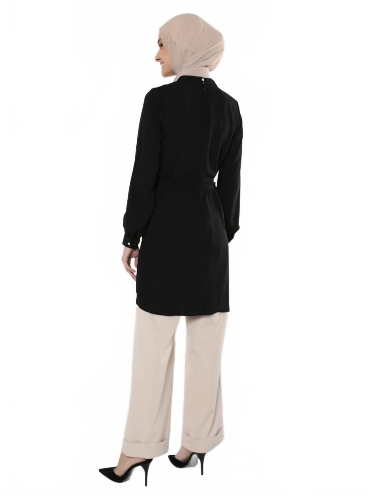 The Unbranded Brand Elegant Black Long Sleeve Tunic with Belt Detail, Size - 12 Size XL / US 12-14 / IT 48-50 - 2 Thumbnail