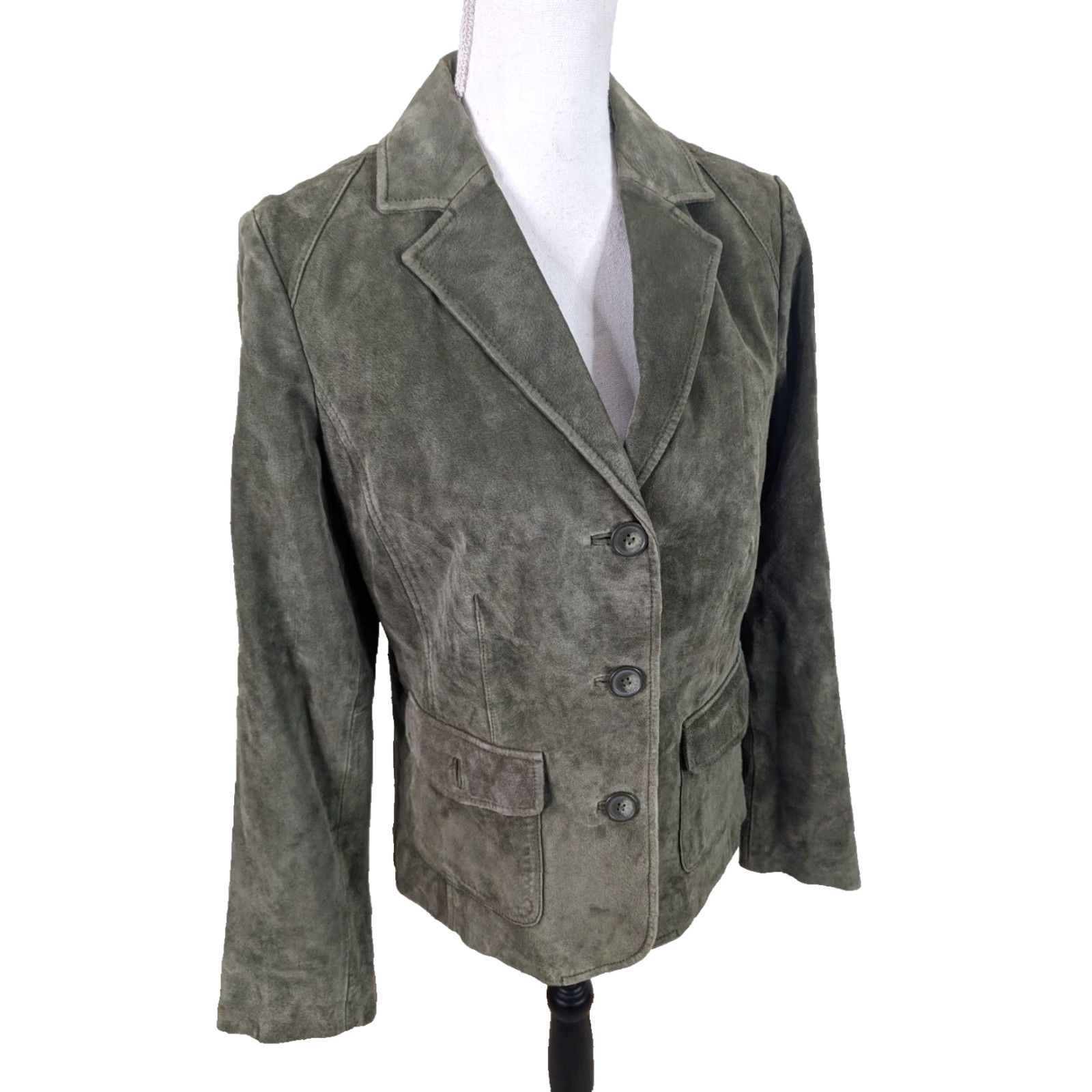 Eddie Bauer EDDIE BAUER Suede Leather Lined Jacket Blazer Coat Women's Medium Green Jacket Size M / US 6-8 / IT 42-44 - 2 Thumbnail