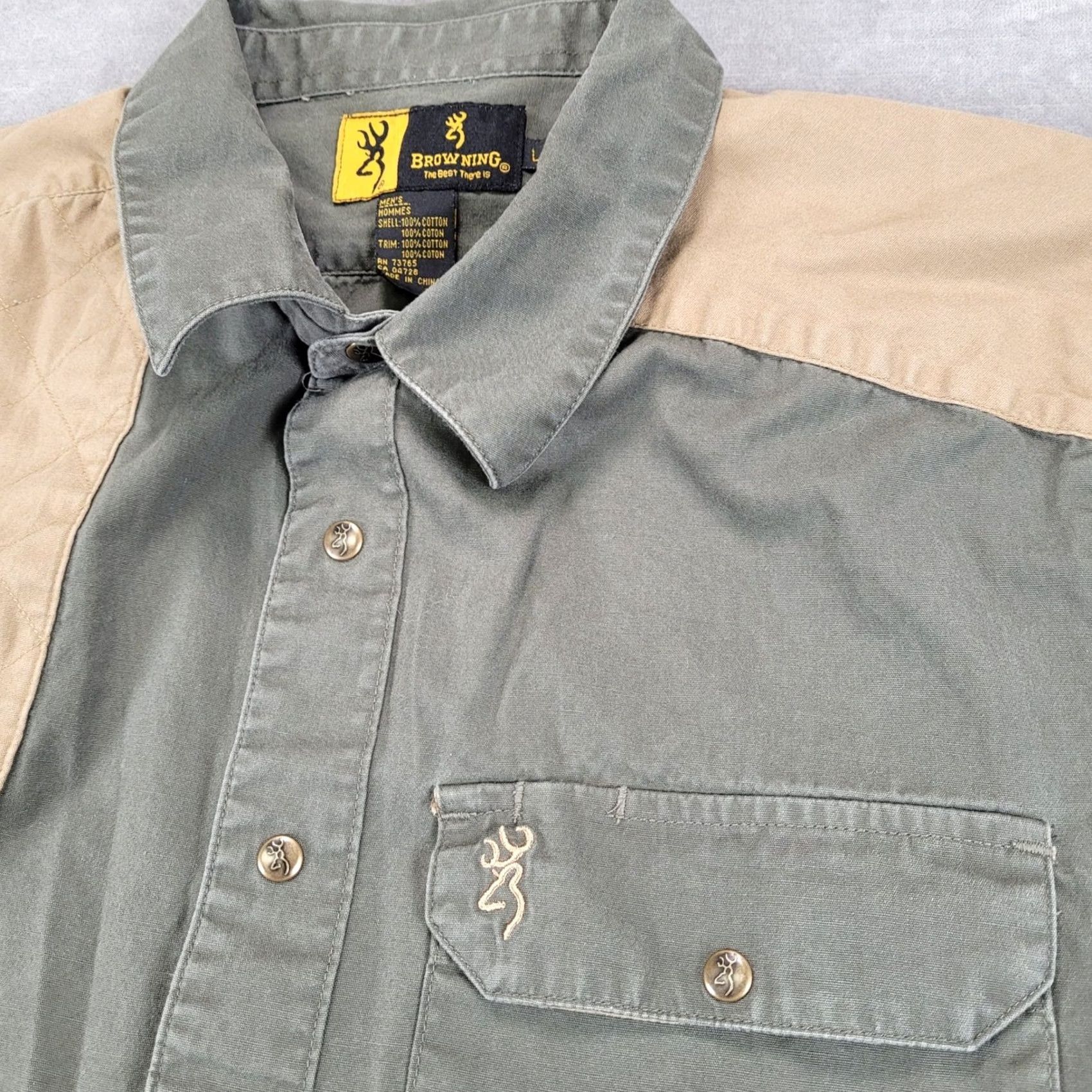 Vintage Browning Mens Large Shooting Shirt Olive Green Tan Quilted Shoulder Patch Size US L / EU 52-54 / 3 - 2 Thumbnail