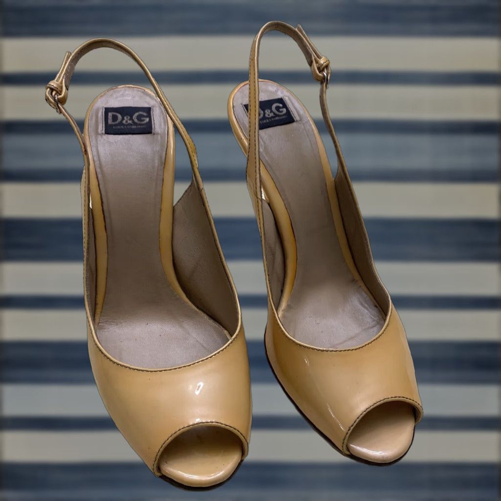 Dolce Gabbana Vintage Dolce & Gabbana Slingback Heel Shoes 7.5 Us Yellow Patent Leather Peep Toe Stiletto Designer Womens