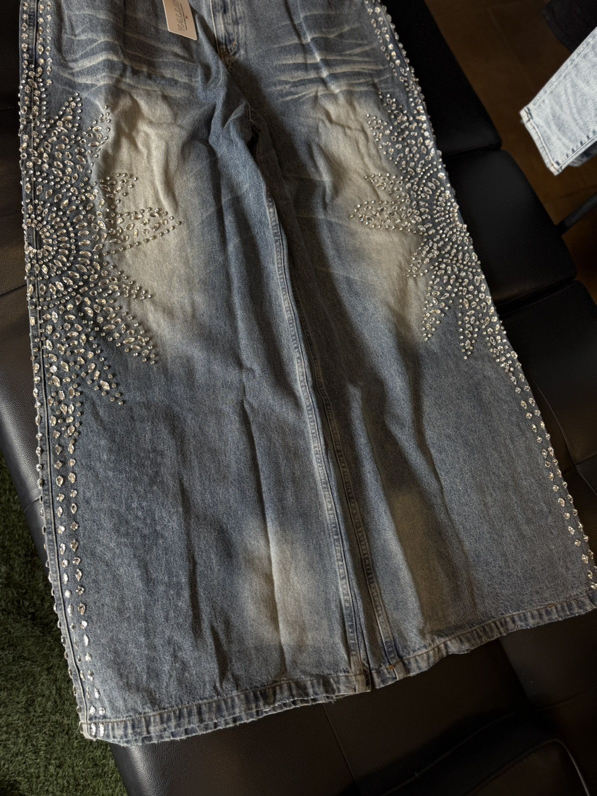 Vale Valley Stone Crystal Rhinestone Baggy Blue Jeans Size 38 Size US 38 / EU 54 - 7 Thumbnail