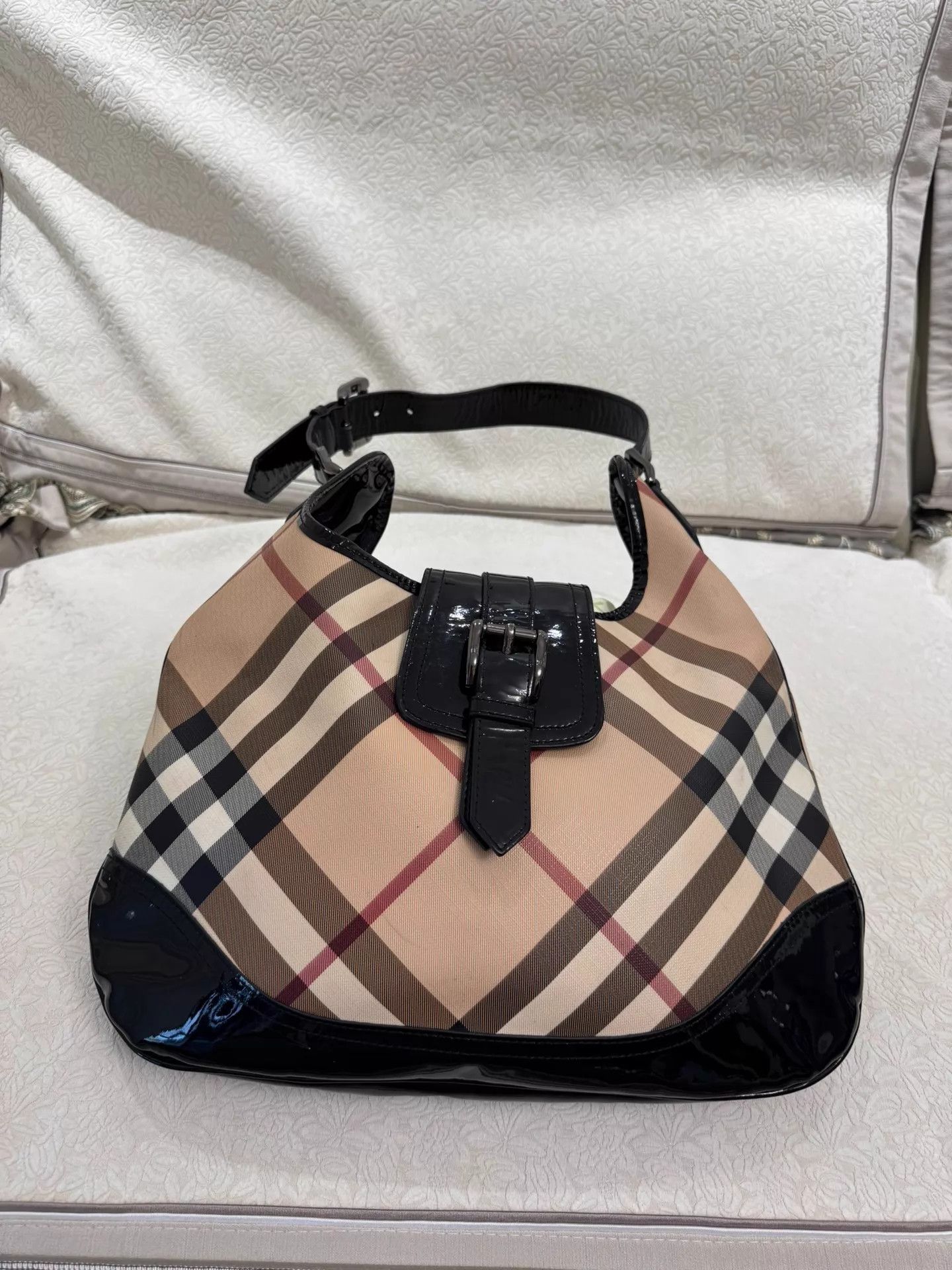 Burberry Burberry Classic Check Black Patent Leather Armpit Bag Size ONE SIZE - 1 Thumbnail
