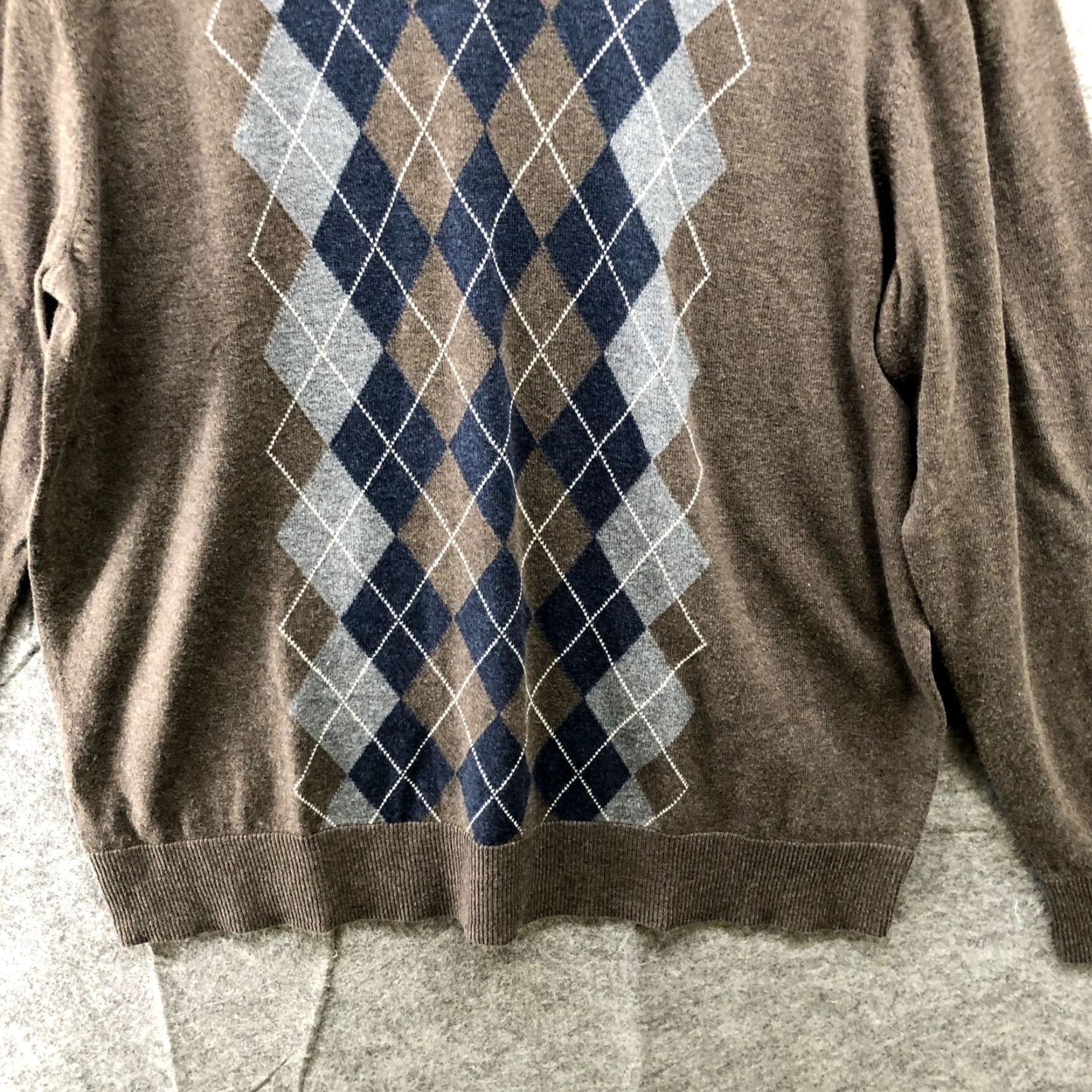 Gap GAP Argyle Sweater Mens XL Brown V-neck Lightweight Cotton Knit Pullover Size US XL / EU 56 / 4 - 4 Thumbnail