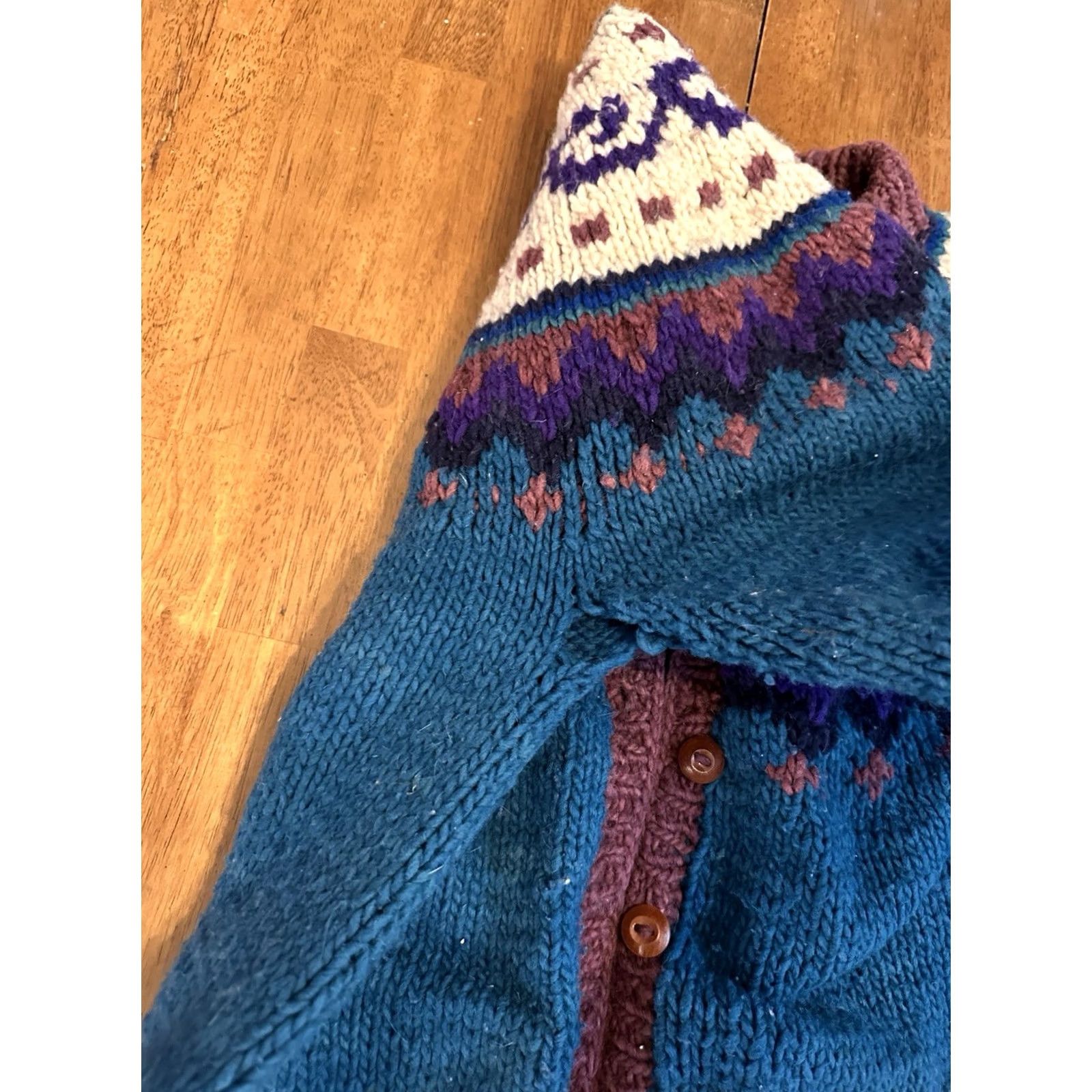 Vintage Otavalo Cardigan Sweater Womens Large Wool Button Up Hand Knit Ecuador Chunky Size L / US 10 / IT 46 - 3 Thumbnail