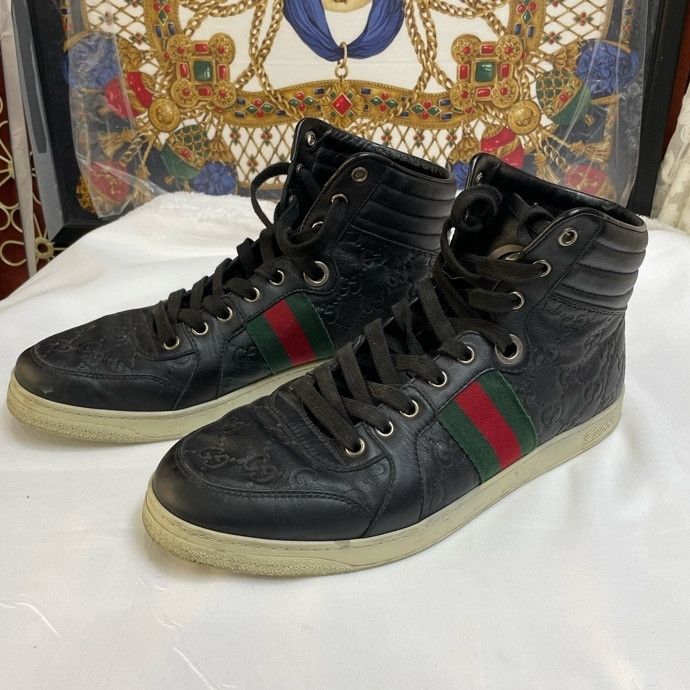 Gucci Gucci Leather Black High-Top Sneakers Size US 8 / EU 41 - 1 Thumbnail
