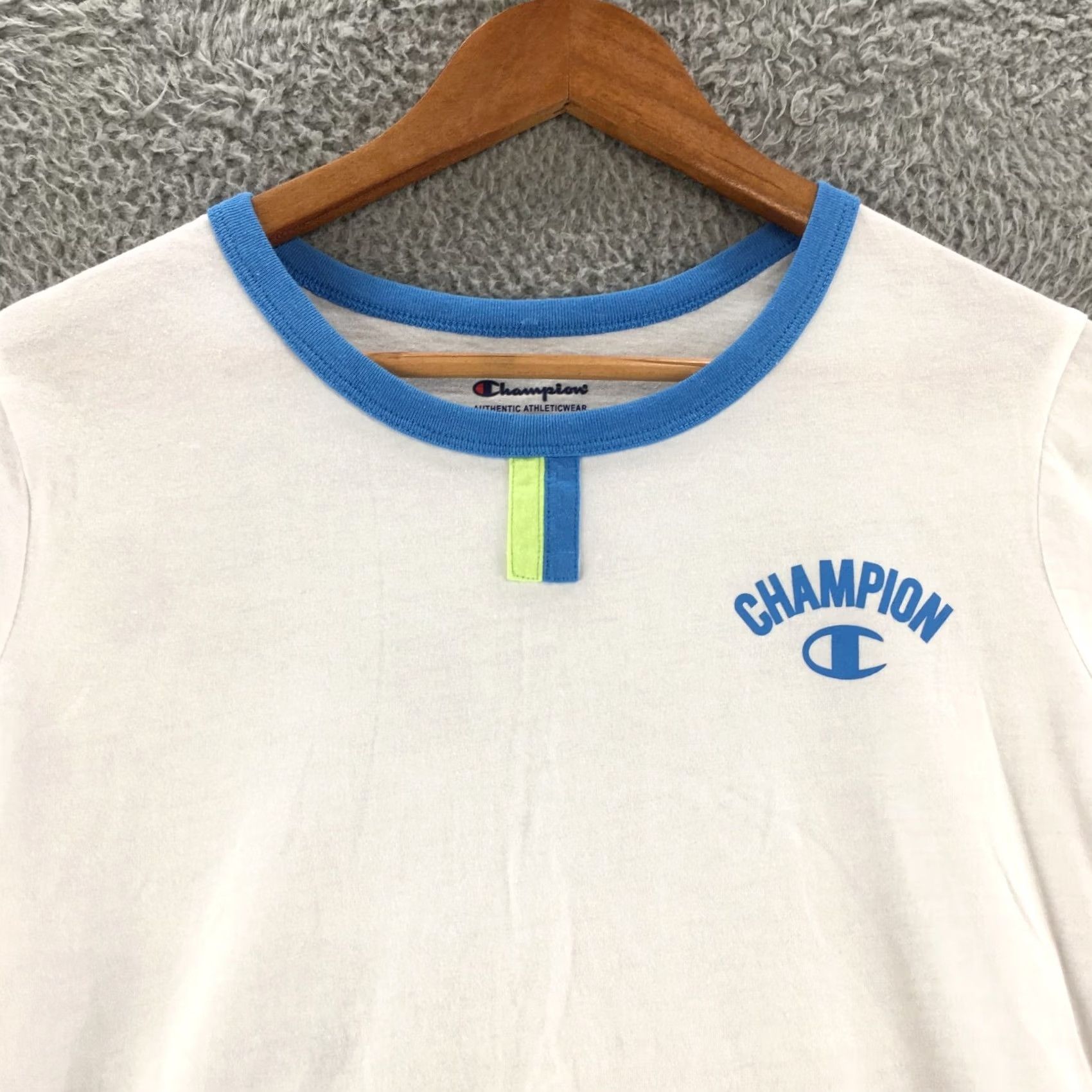 Champion Champion Basic Tee TShirt Womens Large White Blue Trim Cotton Blend Crew Neck Shirt Womens Large White Blue Trim Cotton Blend Crew Neck Size L / US 10 / IT 46 - 2 Thumbnail