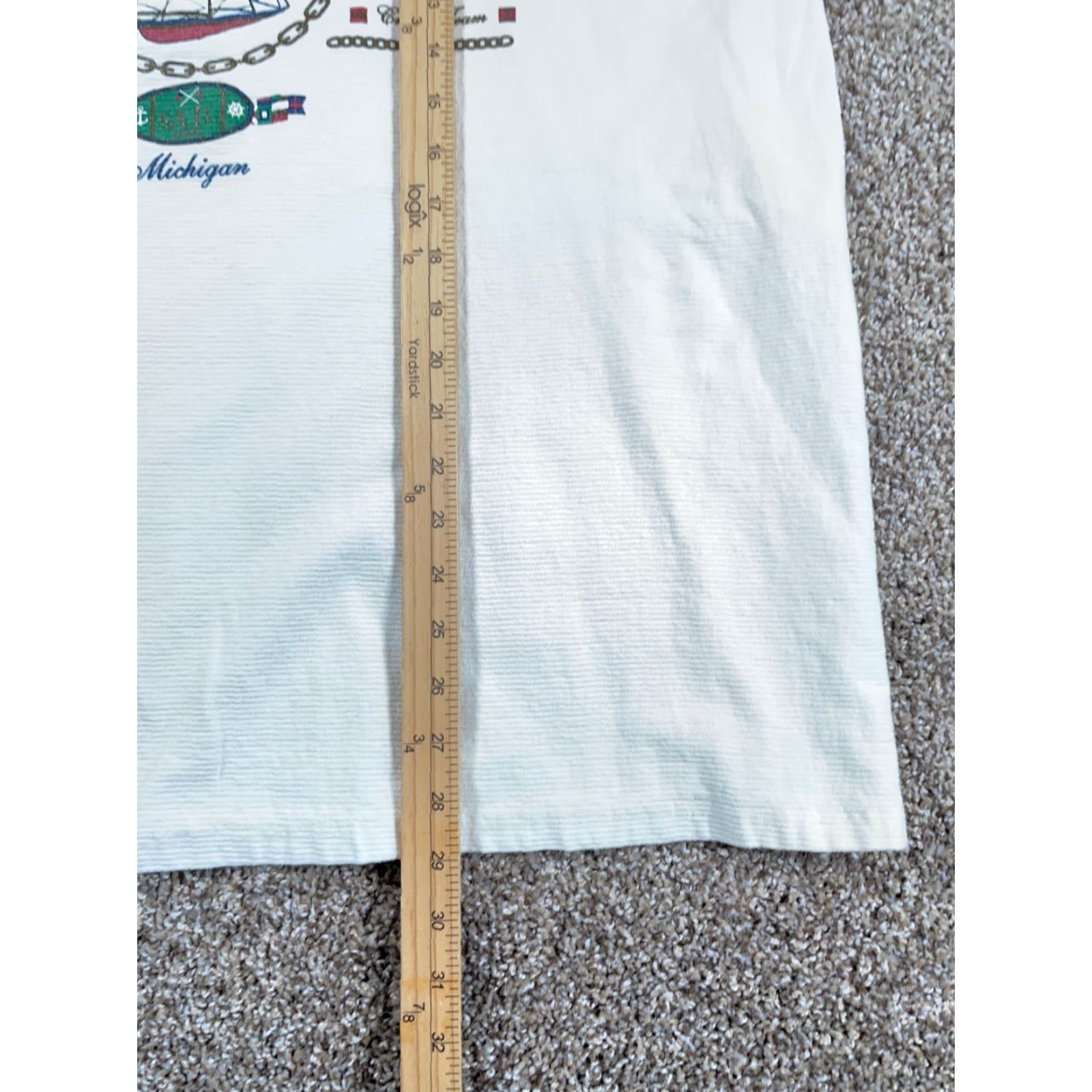Vintage VINTAGE Cal Cru Mackinac Island Nautical Graphic T-Shirt Adult 2XL White Striped 90s Mens Size US XXL / EU 58 / 5 - 7 Thumbnail