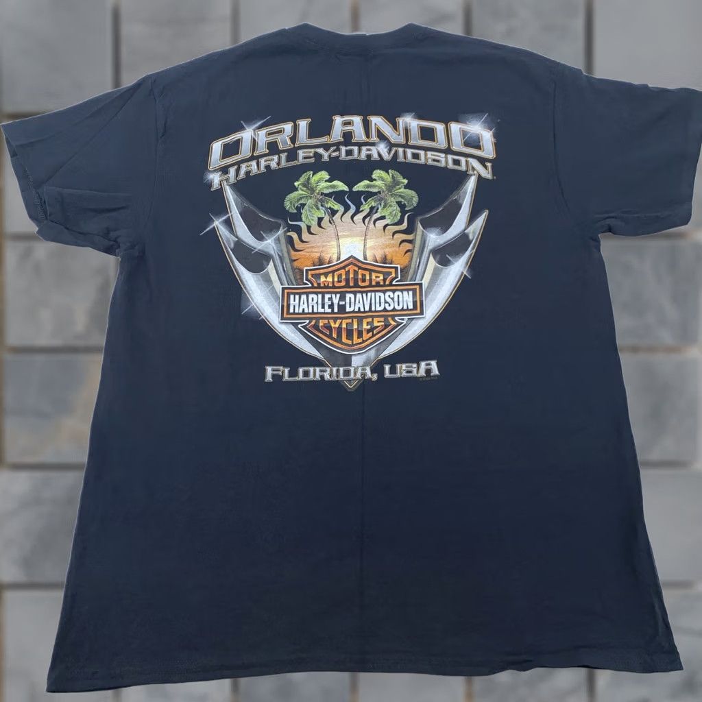 Harley Davidson Harley-Davidson Shirt Mens L Black Crew Neck Short Sleeve Graphic Print Palm Tree Florida Biker Beach - Mens Size US L / EU 52-54 / 3 - 1 Thumbnail