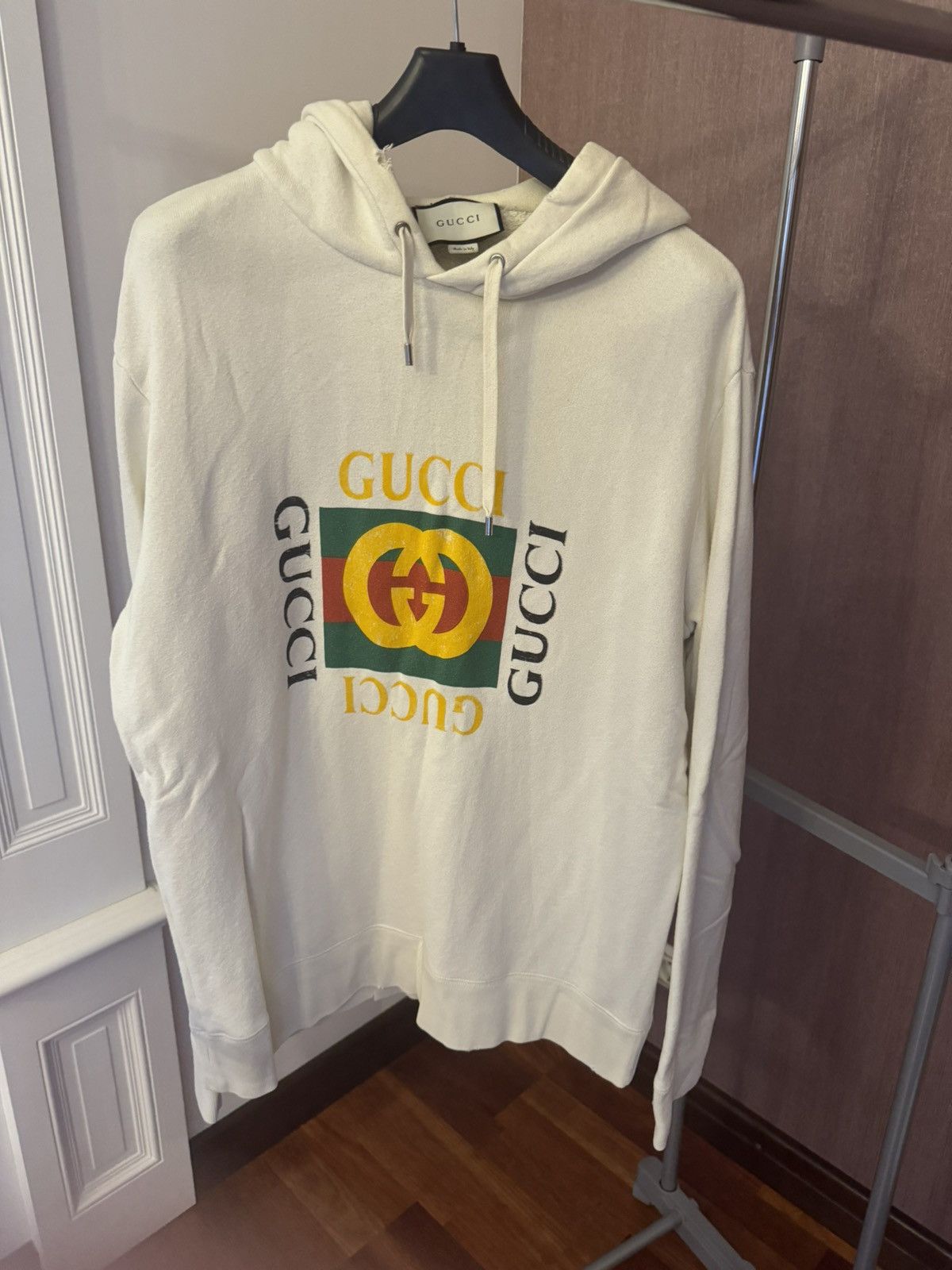 image of Gucci Classic Logo Hoodie in White, Men's (Size XL)