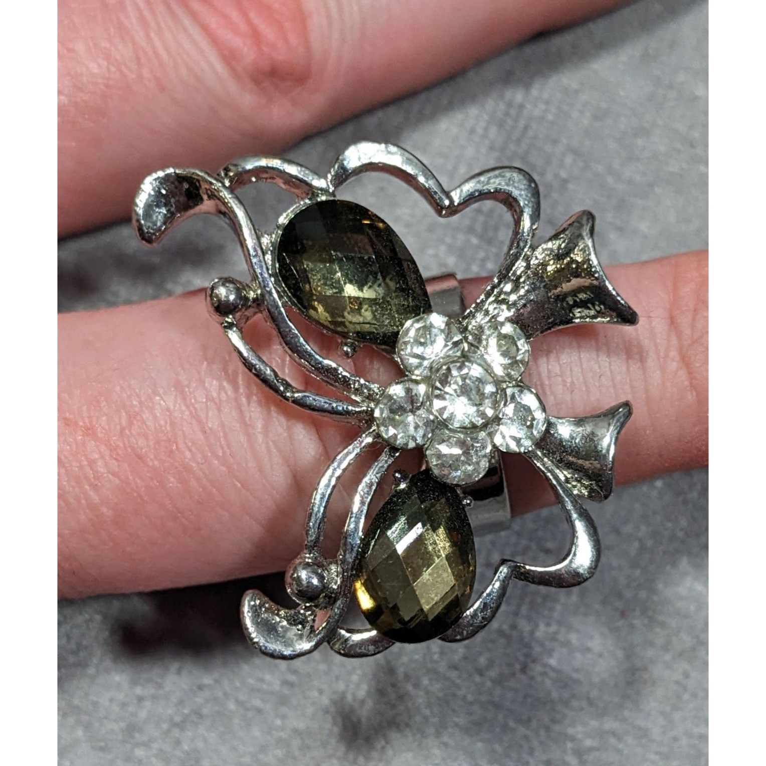 Other Faircore Butterfly Silver Tone Ring With Gems Adjustable Siz Size ONE SIZE - 7 Thumbnail
