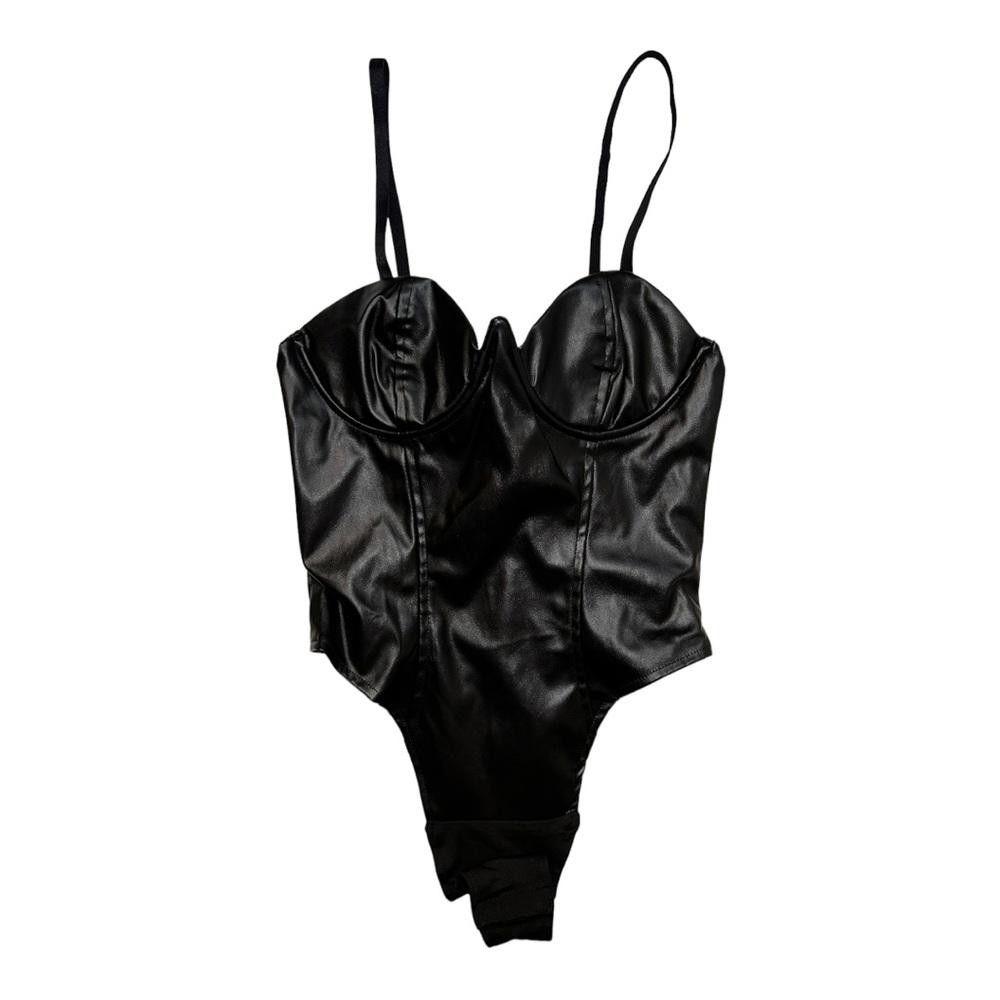 Designer PrettyLittleThing l V Wire Faux Leather Bodysuit Size 0 Size XS / US 0-2 / IT 36-38 - 3 Thumbnail