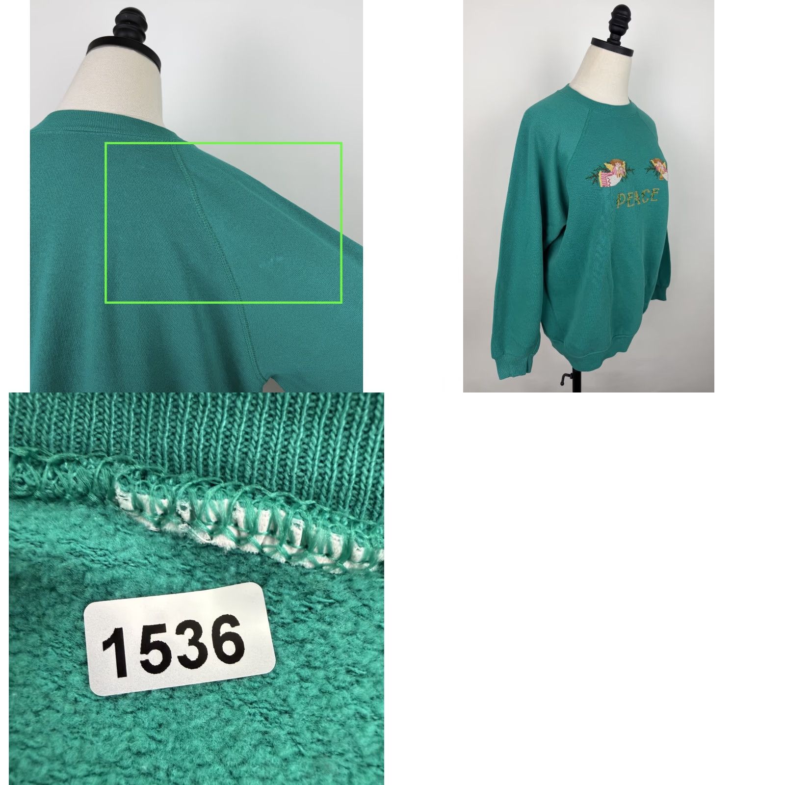 Vintage VINTAGE Christmas Sweatshirt Womens XL Needlepoint Embroidered Angels Peace Mom Green 80s 90s Christmas Grunge Retro Pullover Crew Neck Size XL / US 12-14 / IT 48-50 - 8 Thumbnail