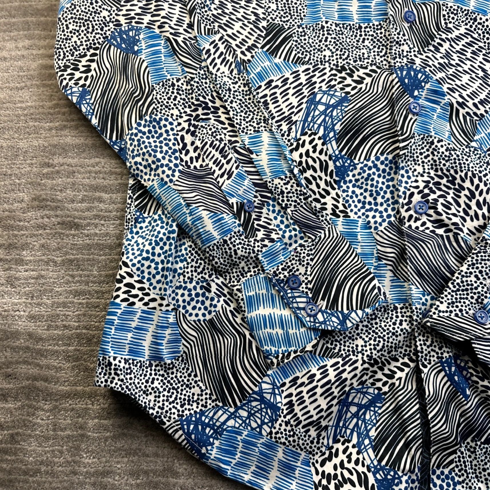 Robert Graham Robert Graham Shirt Mens M Blue Hurricane Flip Cuff Button Up Casual Geometric Pattern Size US M / EU 48-50 / 2 - 5 Thumbnail