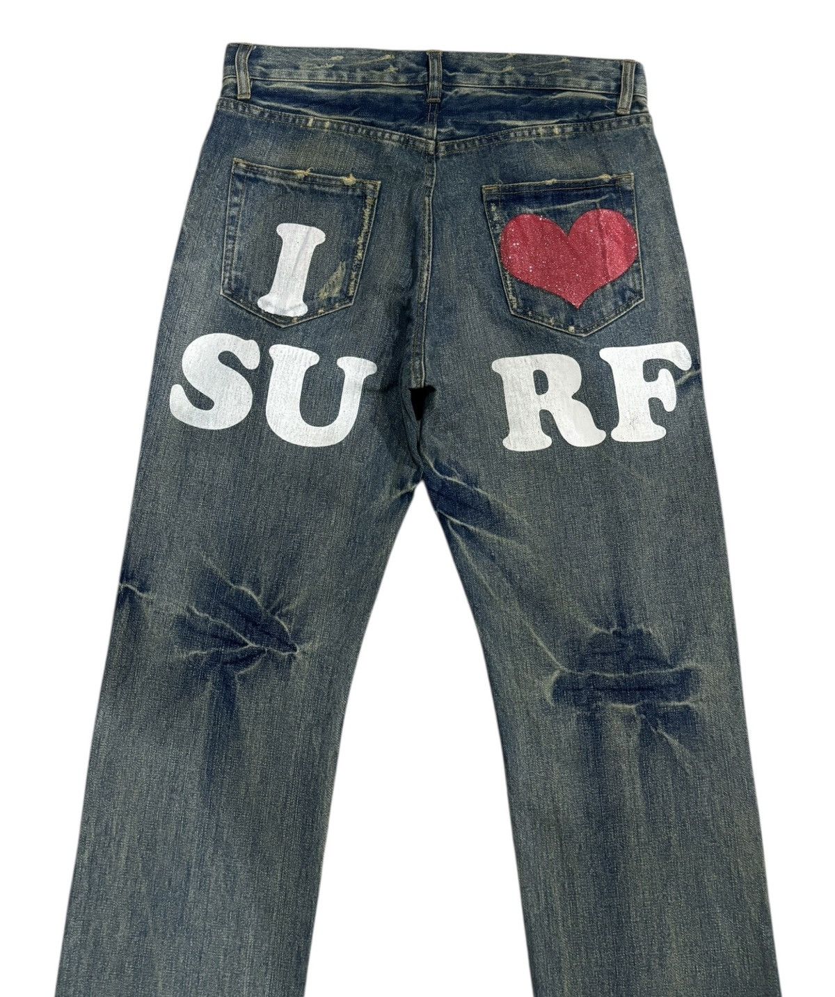 Gosha Rubchinskiy × If Six Was Nine RARE🎌POINT LOMA ☮️ I❤️SURF DISTRESSED DENIM JEANS Size US 32 / EU 48 - 4 Thumbnail