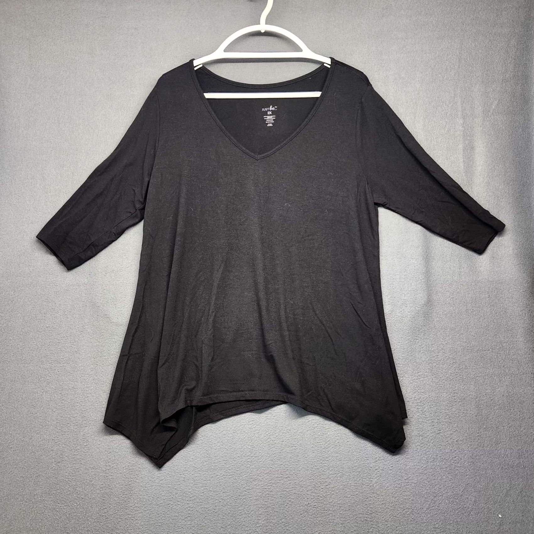 Vintage Just Be Shirt Womens 2X Black V Neck 3/4 Sleeve Stretch Asymmetrical Hem Top Size XXL / US 16-18 / IT 52-54 - 7 Thumbnail