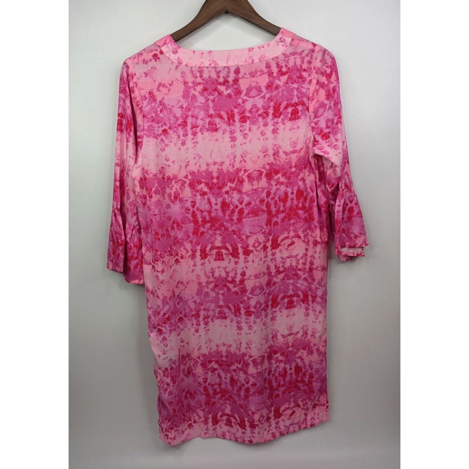 Pinko Caribbean Joe Shirt Dress Midi Long Sleeve Women S Pink Rayon Floral V-Neck Pullover Casual Travel Beach 90s Theme Womens Size S / US 4 / IT 40 - 3 Thumbnail