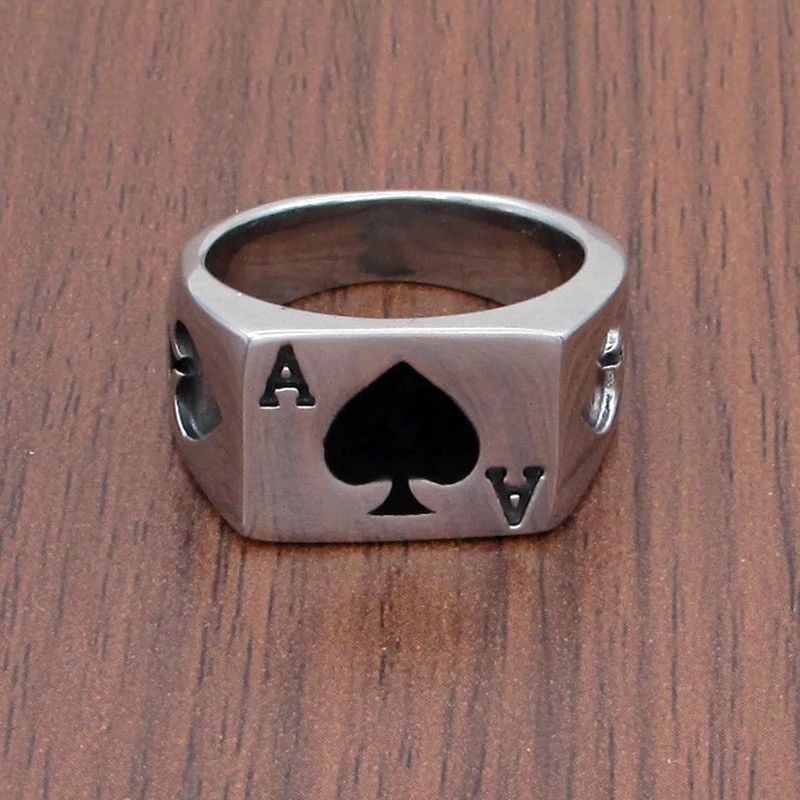 Jewelry × Vintage Black Ace of Spades Ring Classic Poker Heart Letter A Rings Size ONE SIZE - 6 Thumbnail