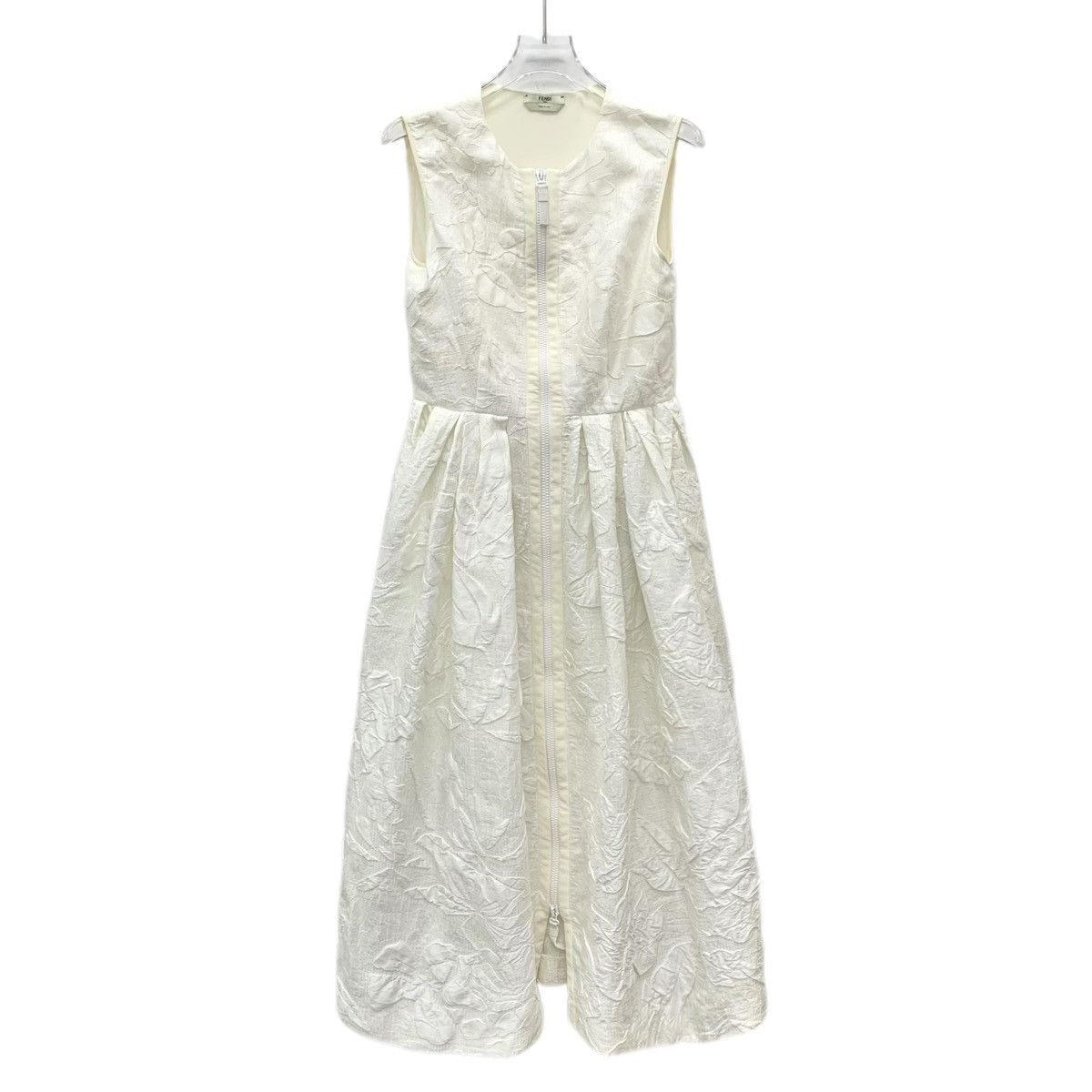 Fendi Fendi Off-white Floral Embossed Sleeveless Zip Dress K26WX Size M / US 6-8 / IT 42-44 - 1 Thumbnail