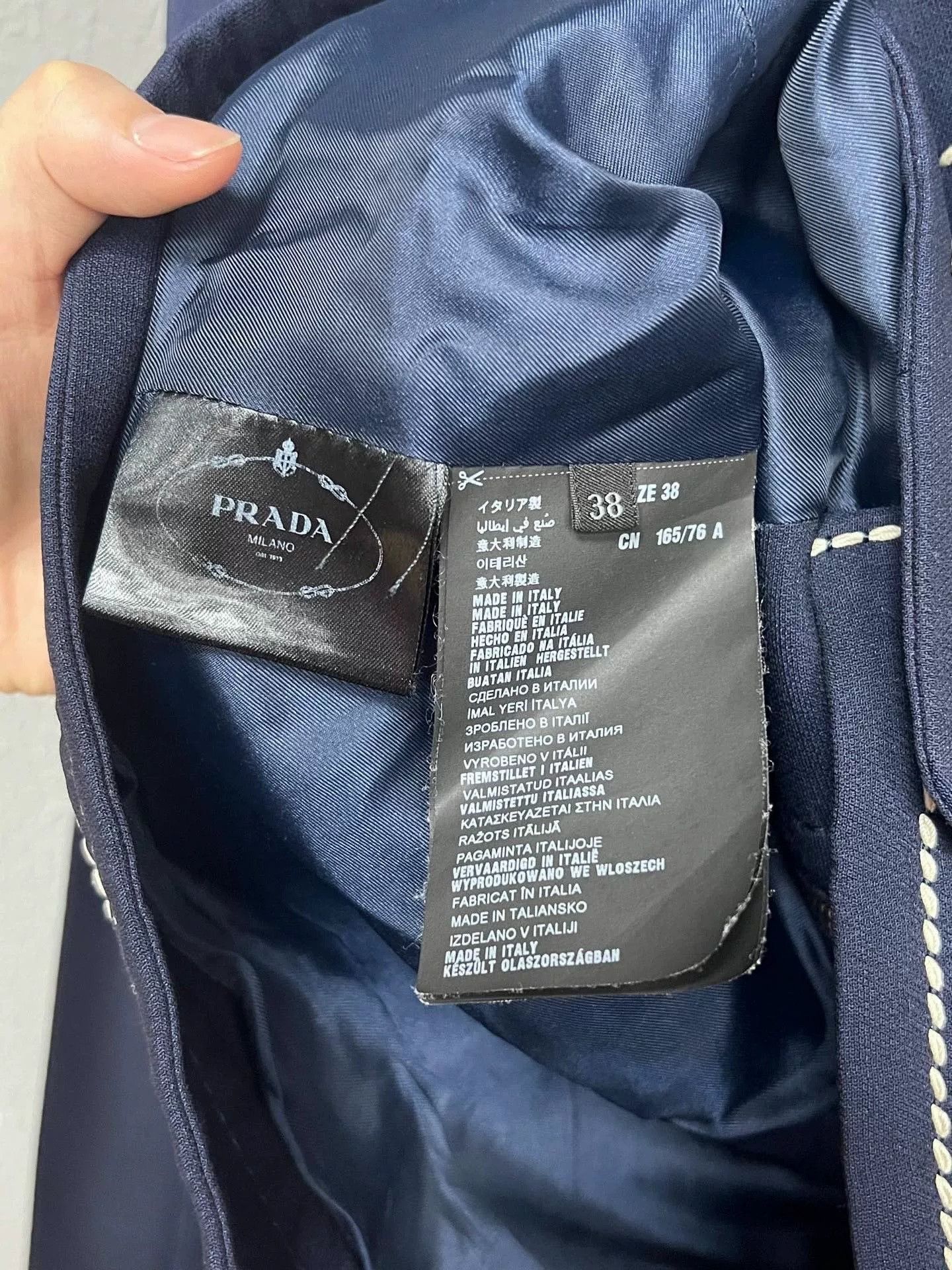 Prada Prada Navy Stitched Weave Blazer Size US 8 / EU 41 - 3 Thumbnail