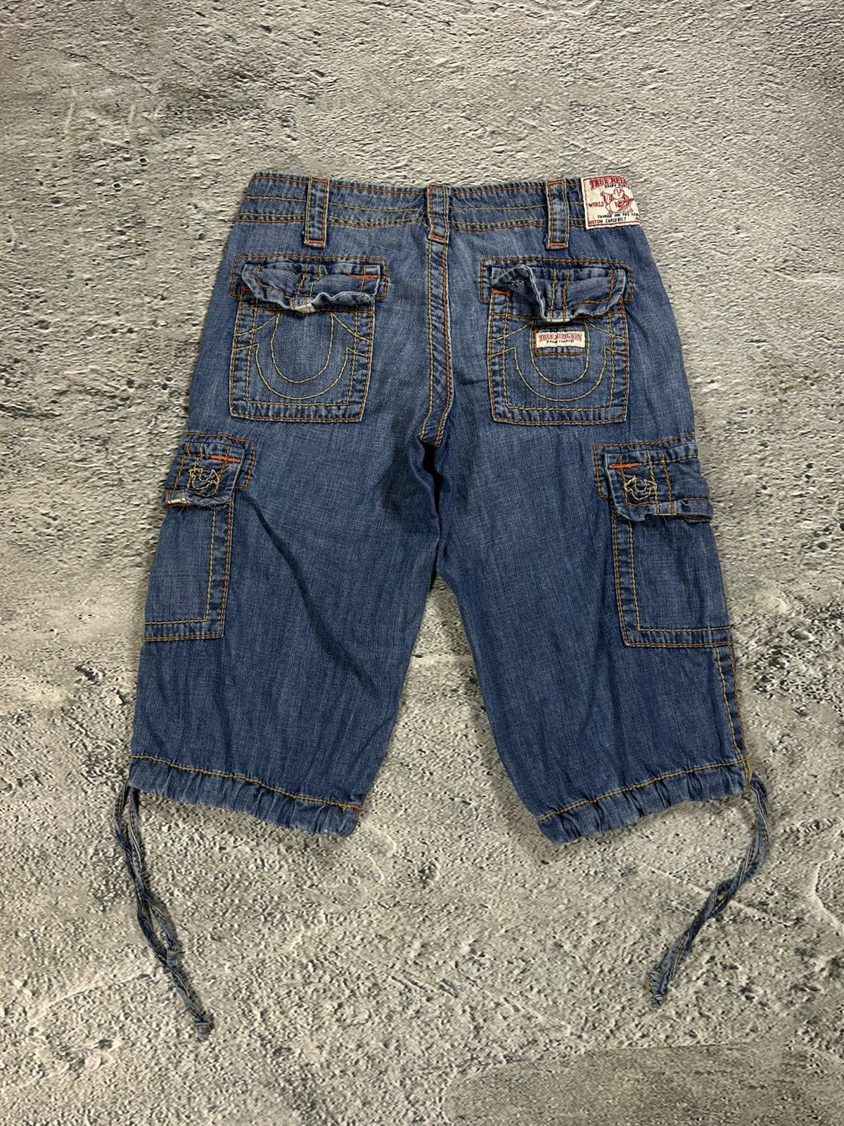 True Religion vintage blue denim shorts thick stitching Y2K