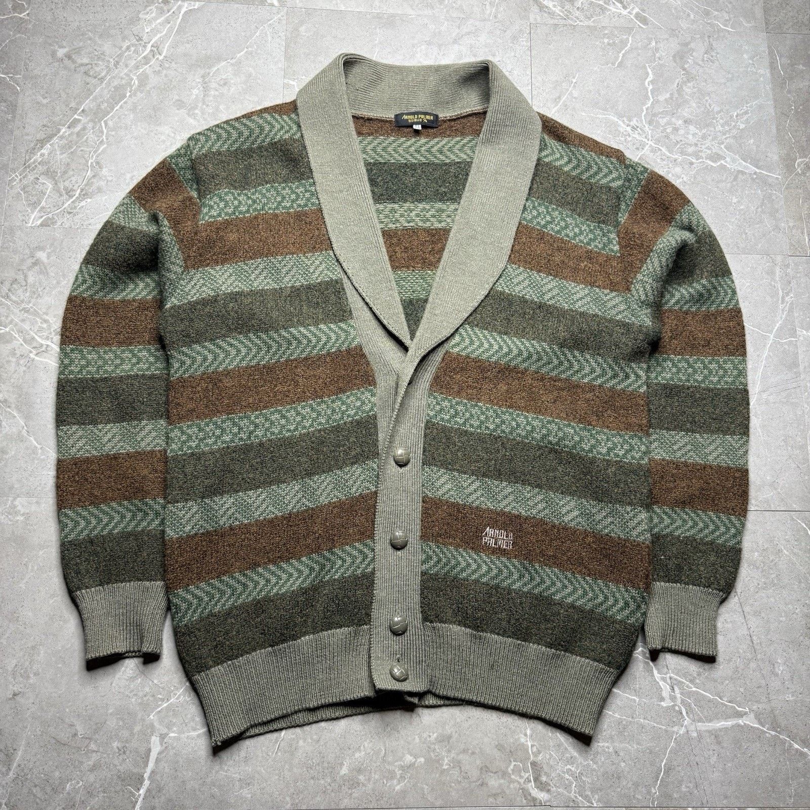 Vintage Vintage Arnold Palmer Earth Tone Striped Knit Cardigan Large Size US L / EU 52-54 / 3 - 2 Thumbnail
