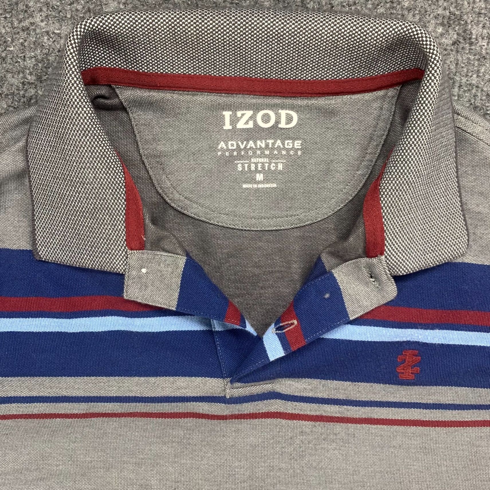 Izod IZOD Polo Shirt Mens Medium Gray Striped Performance Advantage Stretch Golf Size US M / EU 48-50 / 2 - 4 Thumbnail