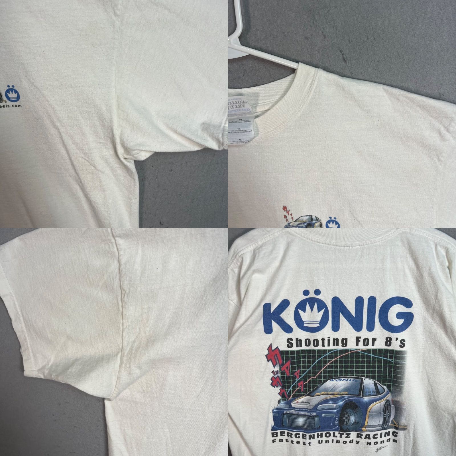 Gildan VINTAGE 90s Konig Wheels Honda CRX T-Shirt Adult XL White Men Size US XL / EU 56 / 4 - 8 Thumbnail