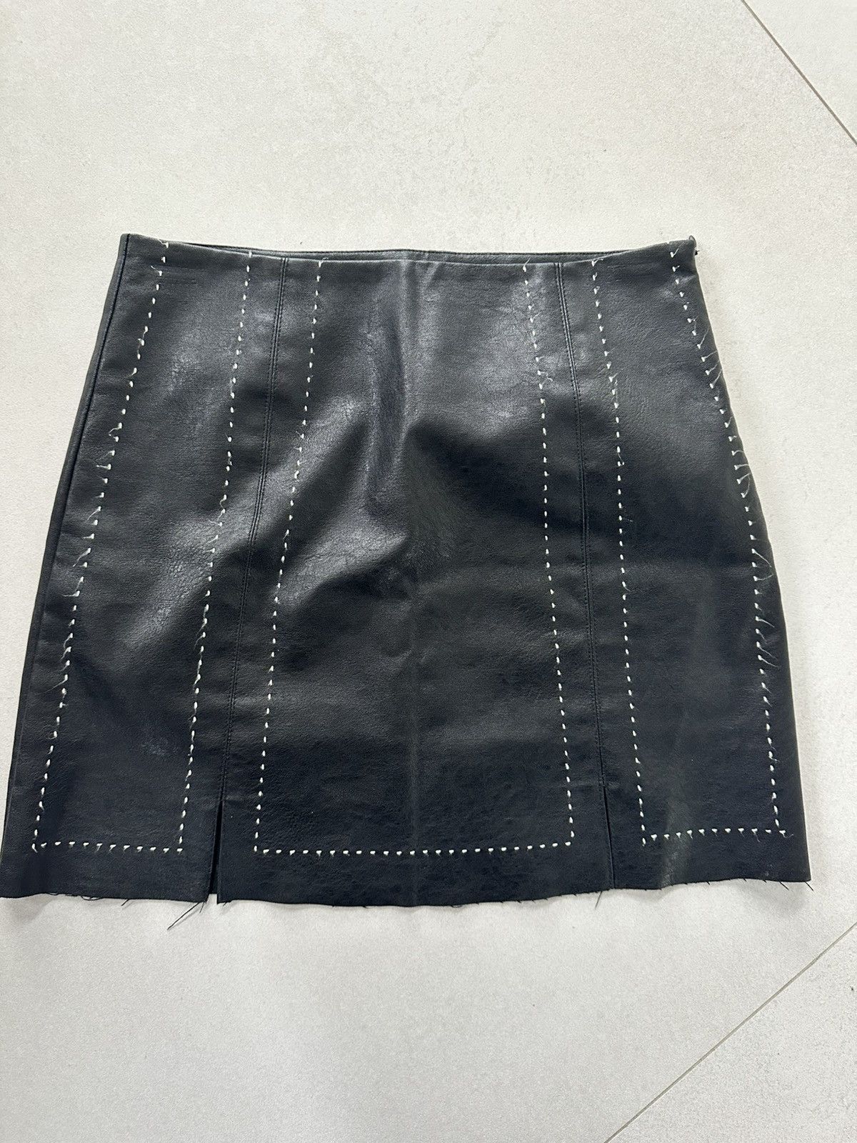 Other Altar'd State Black Leather with White Stitching Mini XS Size 25" / US 0 / IT 36 - 2 Thumbnail
