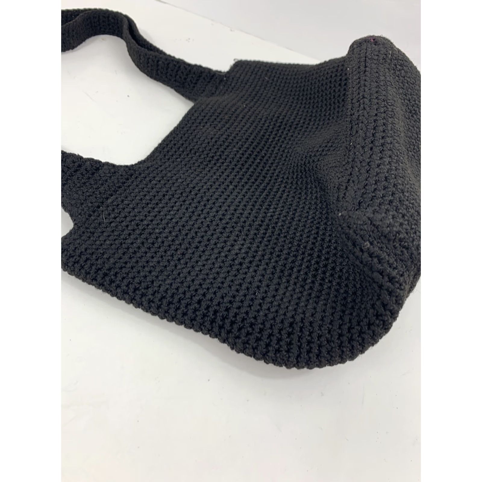 The Sak The Sak Crochet Woven Bucket Bag Purse Black Fabric Hobo Shoulder Bag, 13x9, Bohemian Hippie Handbag Womens Medium Size ONE SIZE - 6 Thumbnail
