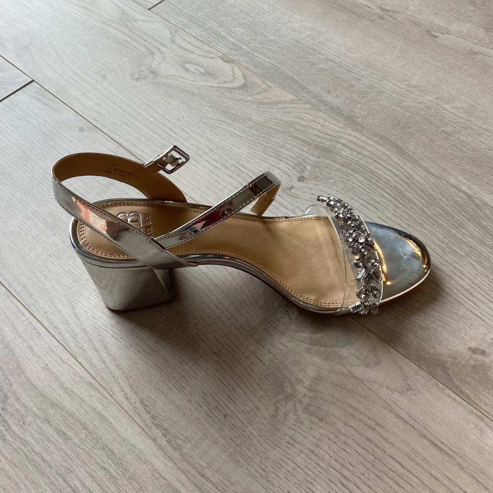 Designer Glamorous Silver Chunky Heels with Rhinestone Accents Size US 10 / IT 40 - 4 Thumbnail
