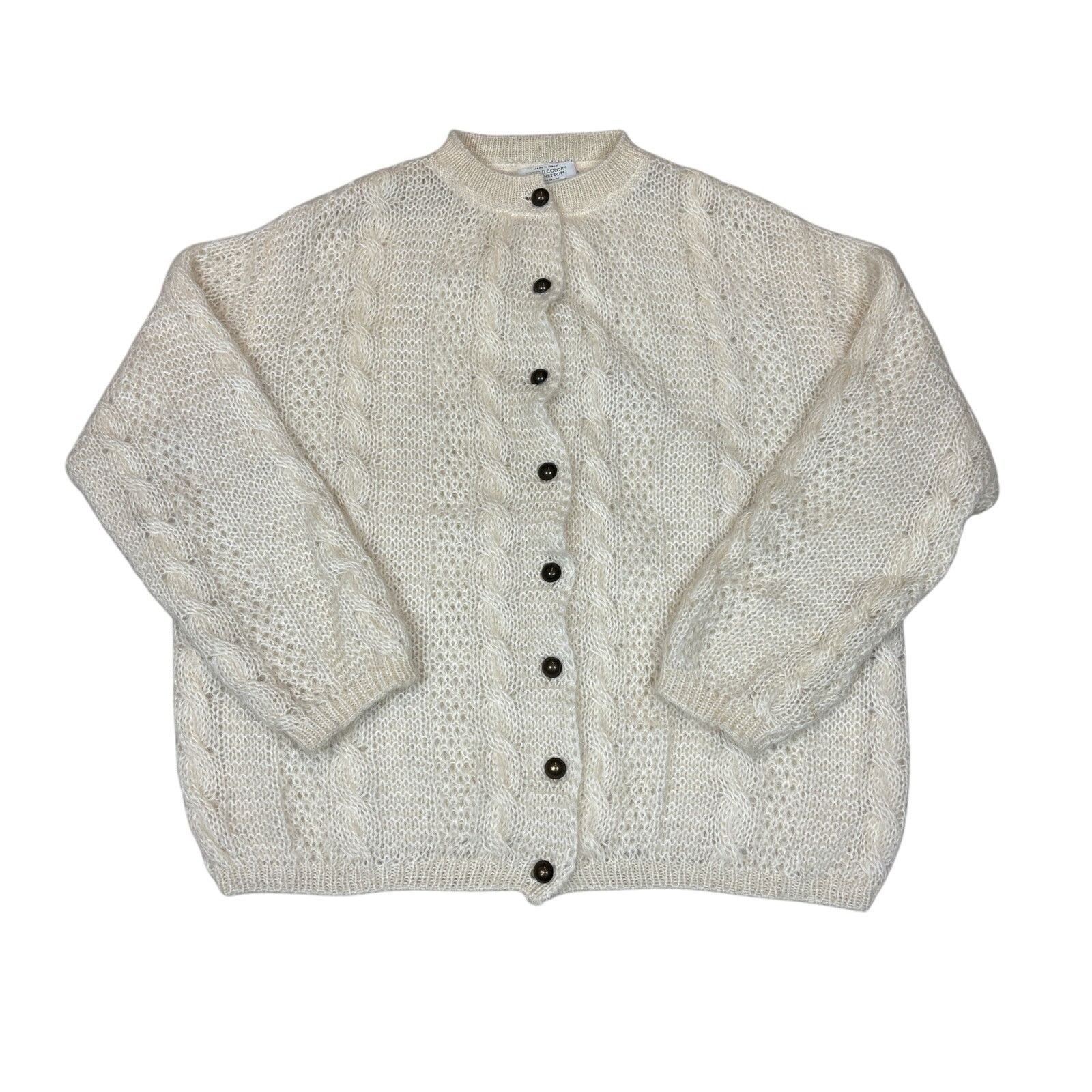 VTG United Colors of Benetton Mohair Cable Knit Cardigan Lg