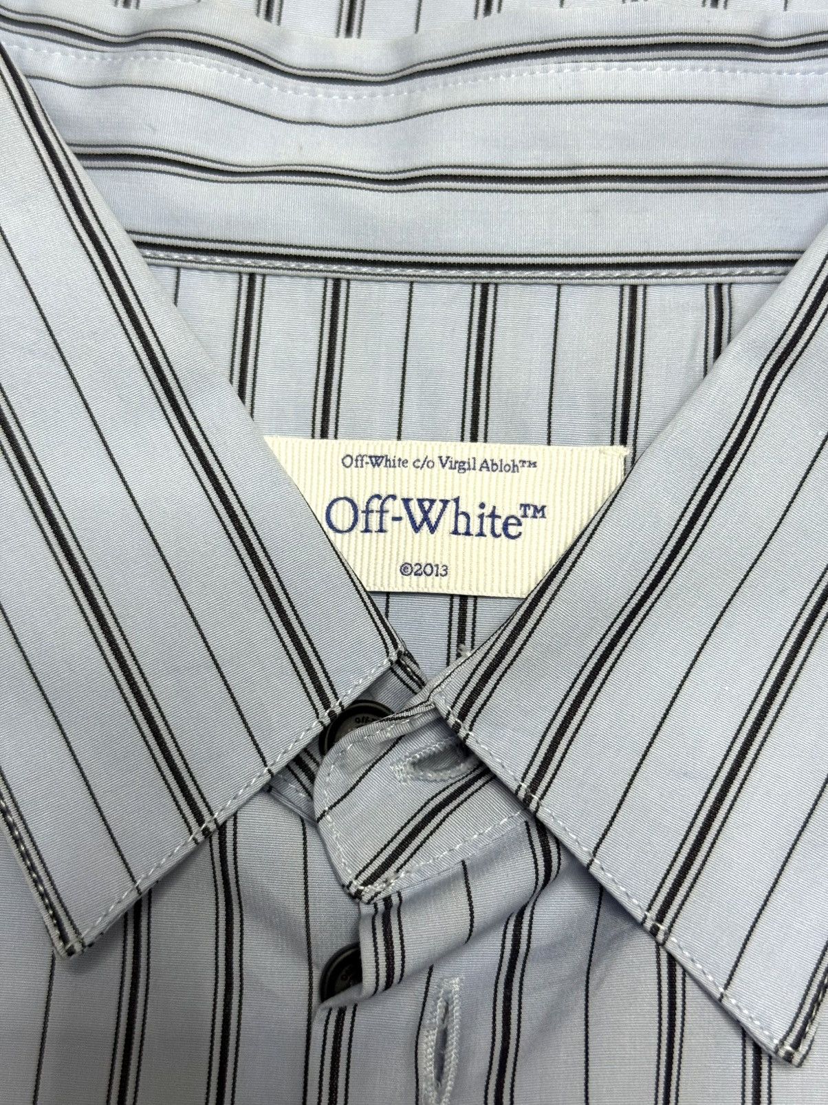 Off-White Off White Zip Embellished Striped Cotton Shirt Size US L / EU 52-54 / 3 - 11 Thumbnail