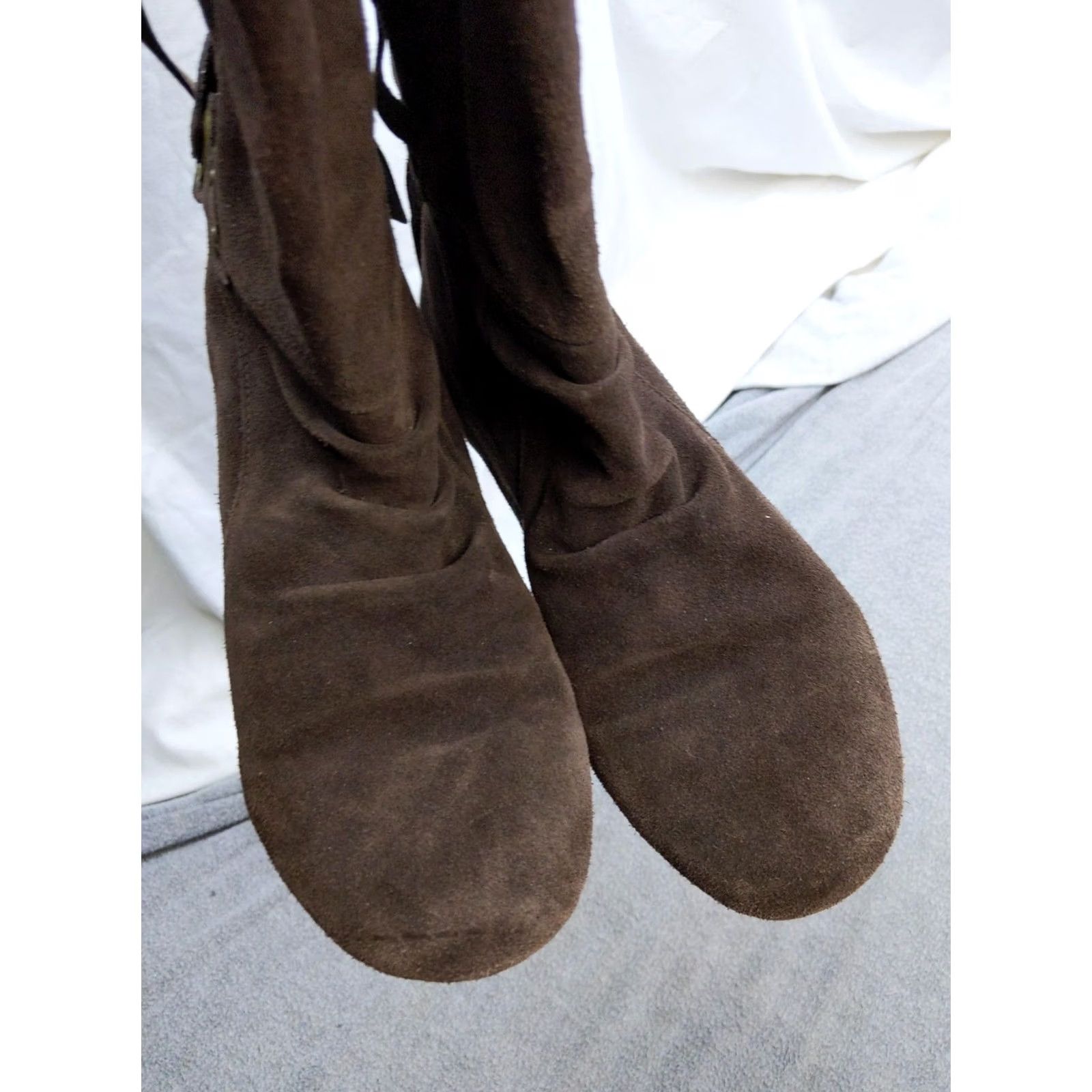 Vintage White Mountain Feather Boots Womens 8.5 Brown Suede Mid-Calf Wrap Straps Slip-On Casual Fall Size US 9 / IT 39 - 5 Thumbnail