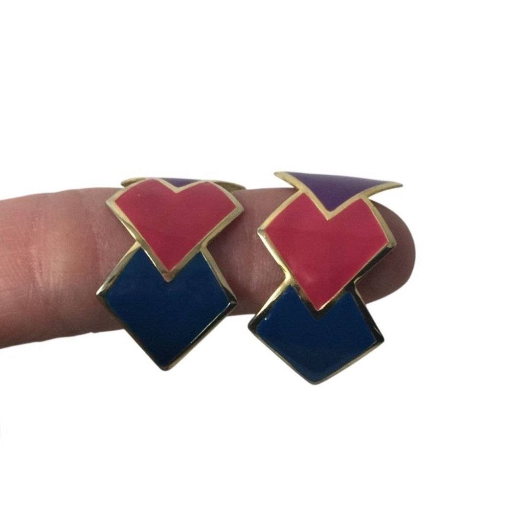 Other Vintage Women's Gold Tone Earrings (Blue, Pink, Purple) Size ONE SIZE - 5 Thumbnail