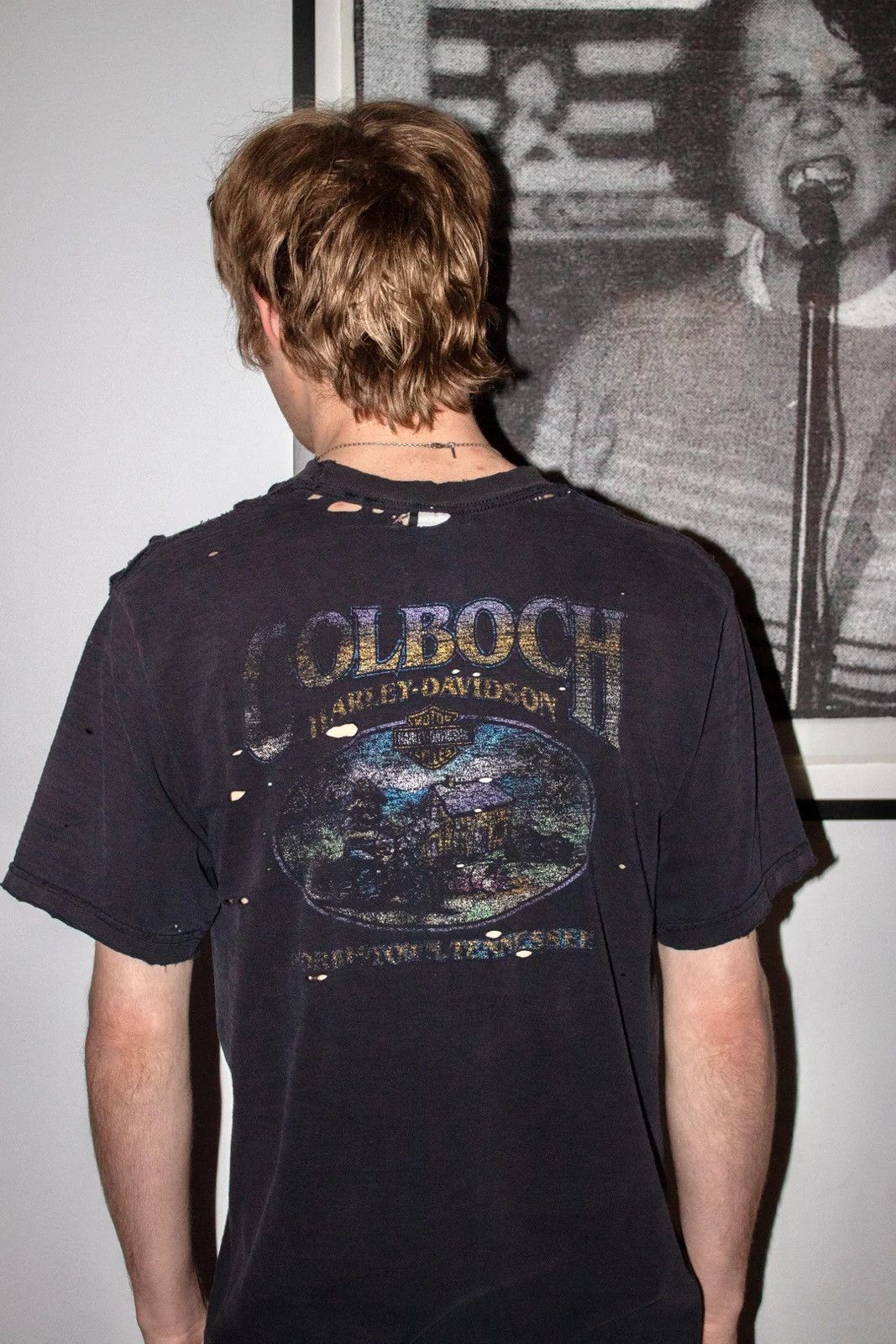 Vintage 🚭AMAZING🚭1992 ULTRA-THRASHED HARLEY DAVIDSON COLBOCH SHIRT Size US L / EU 52-54 / 3 - 2 Thumbnail