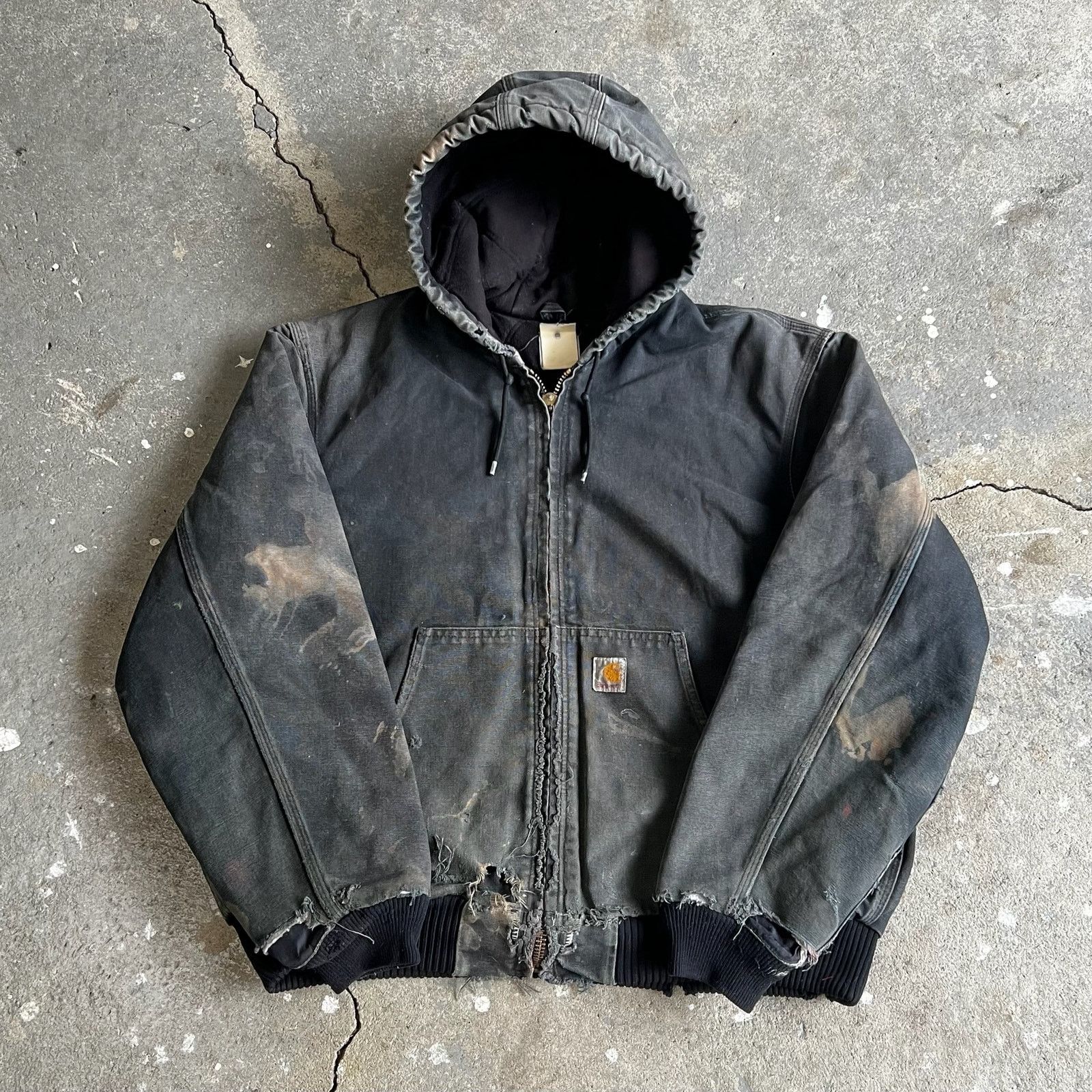 Carhartt × Vintage Carhartt J130 BLK black faded hooded work wear jacket Size US M / EU 48-50 / 2 - 1 Thumbnail