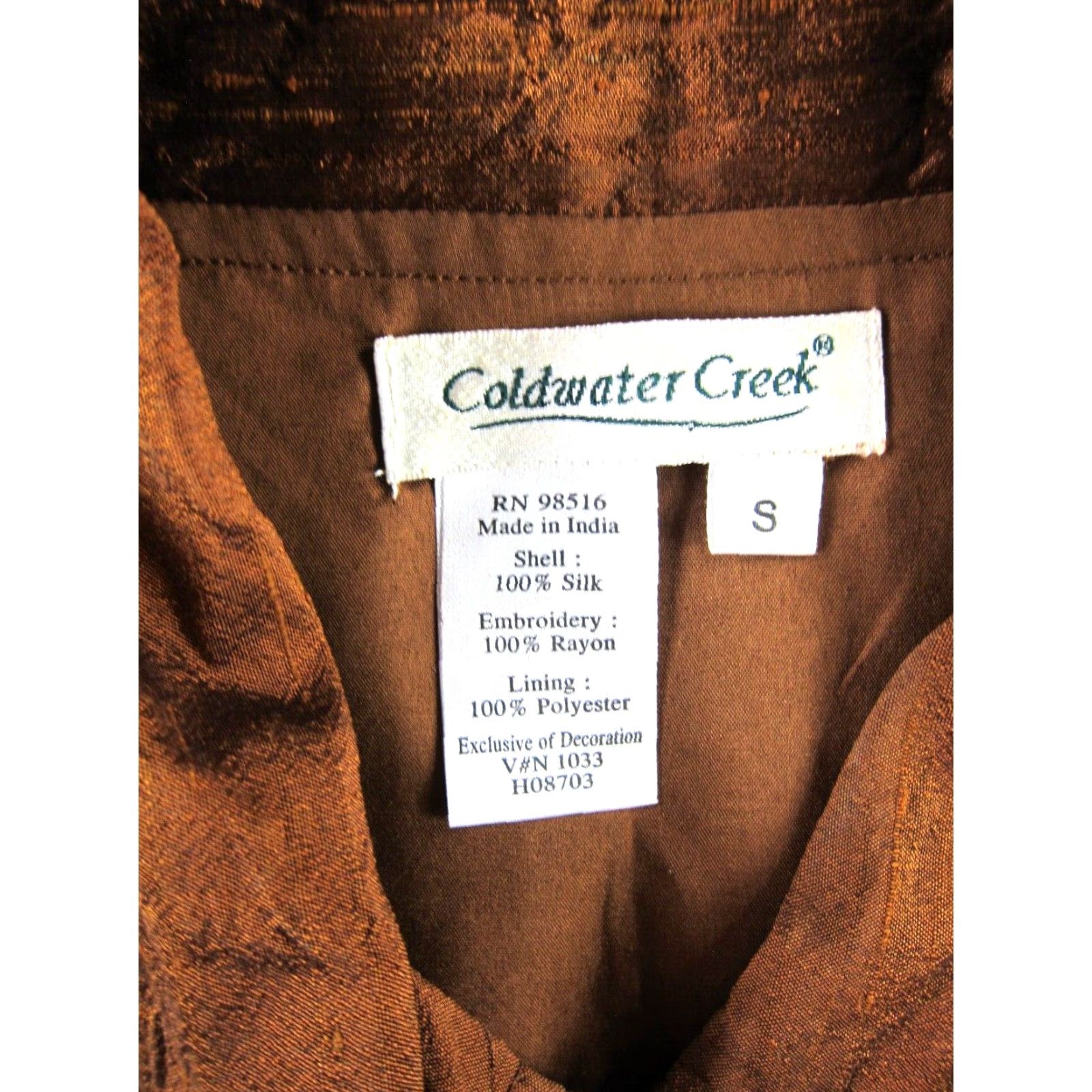 Coldwater Creek VINTAGE Coldwater Creek Silk Blouse Embroidered Floral Collared Button Up Silk Blouse S Brown Blue Red Womens Dress Shirt Size S / US 4 / IT 40 - 3 Thumbnail