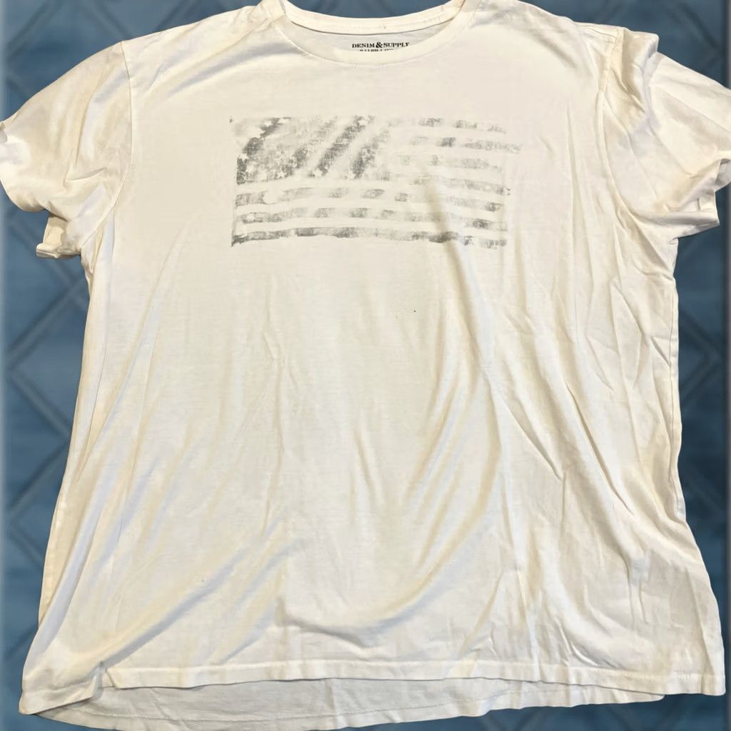 Ralph Lauren VINTAGE Denim & Supply Ralph Lauren T Shirt XL Ivory Cotton Short Sleeve Crew Neck Muted American Flag Graphic Print Men Mens Size US XL / EU 56 / 4 - 1 Thumbnail
