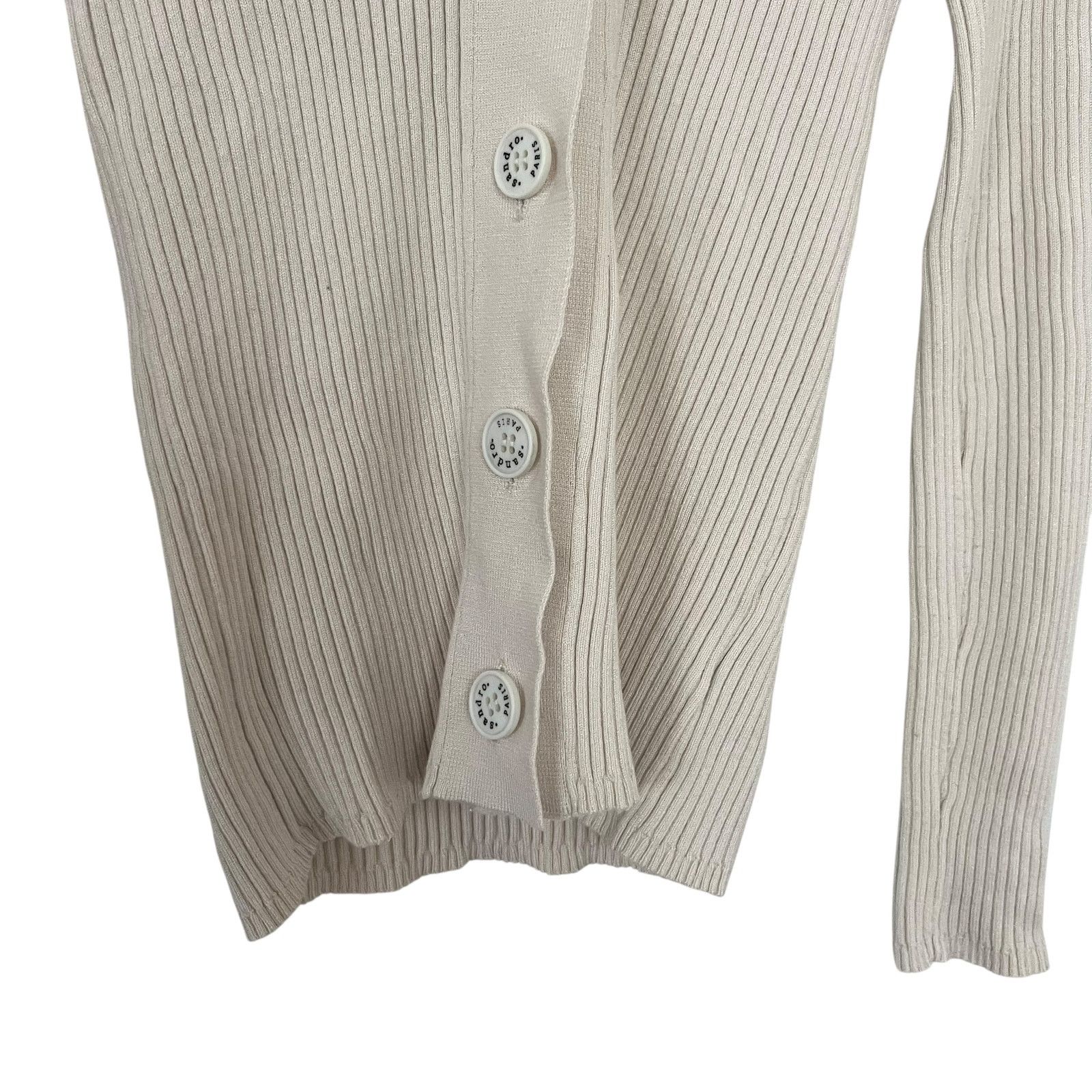 Sandro Sandro Cream Wool Blend Ribbed Knit Cardigan Sweater Size XS / US 0-2 / IT 36-38 - 6 Thumbnail
