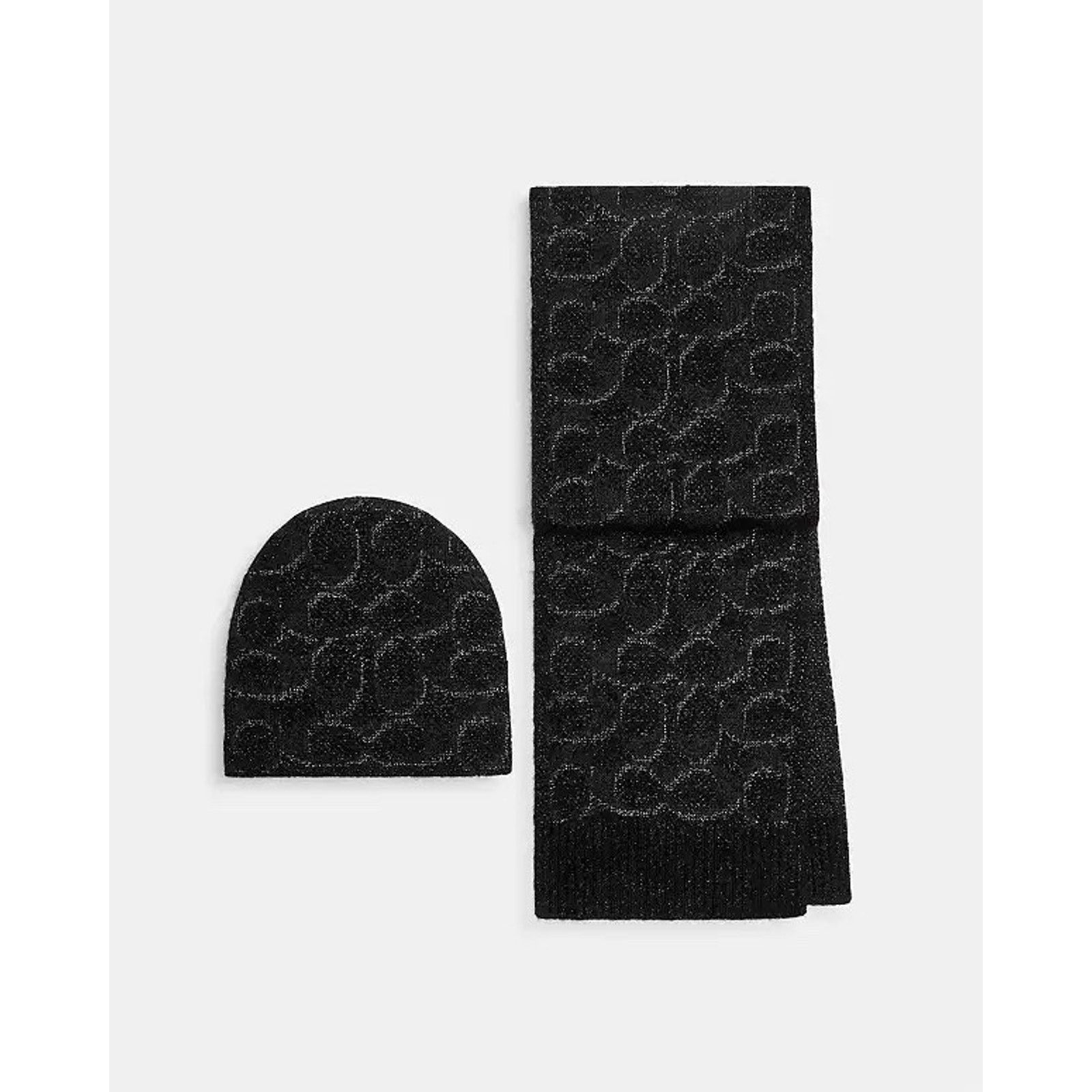 Coach NEW COACH Signature Metallic Beanie Muffler Set CCT69 Black Size ONE SIZE - 6 Thumbnail