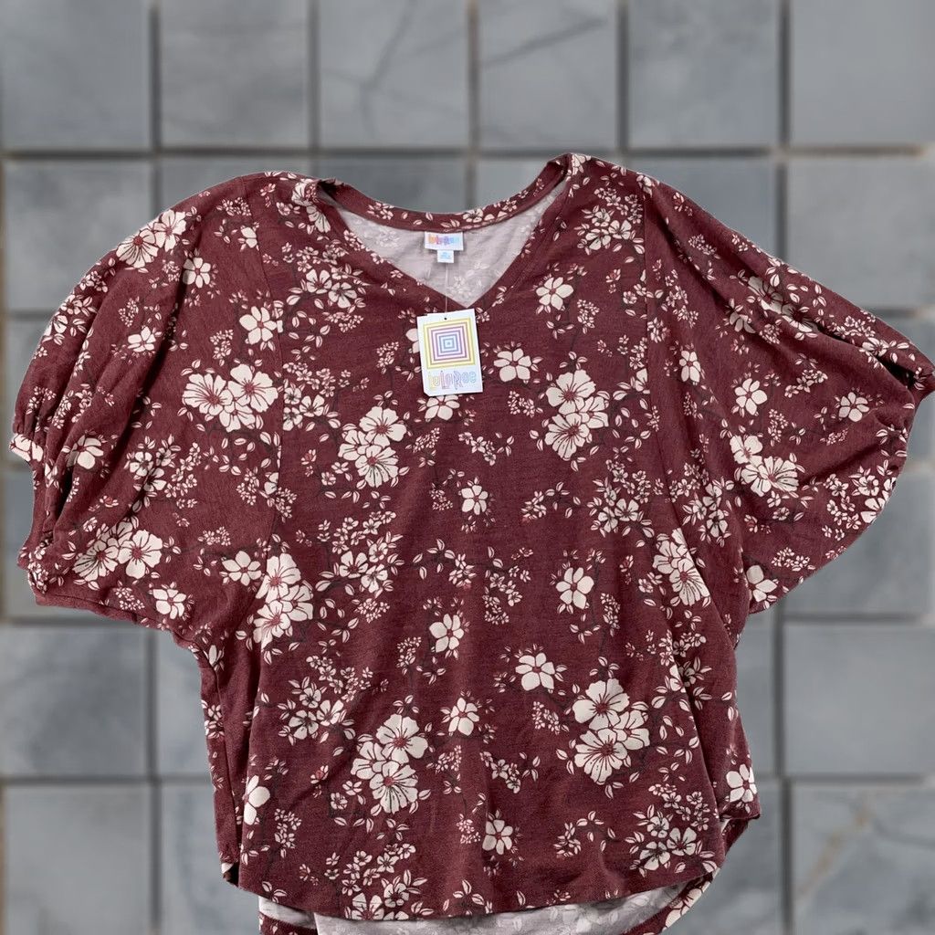 Vintage LuLaRoe Renee Shirt Womens XL Burgundy Floral V-Neck Dolman Sleeve Soft Knit Jersey Size XL / US 12-14 / IT 48-50 - 1 Thumbnail