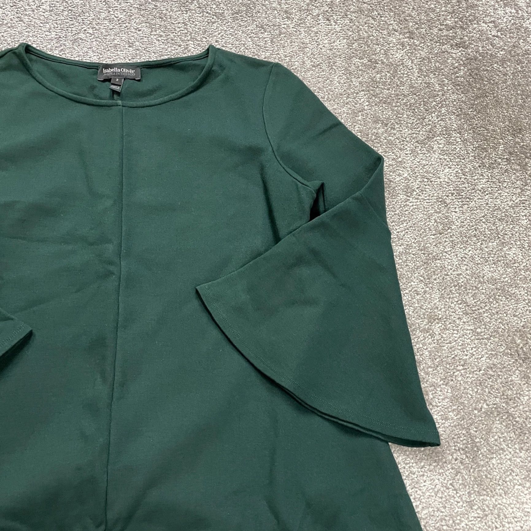 Bell VINTAGE Isabella Oliver Green Midi Shift Dress Women 3 Bell Sleeve Business Casual Fall Spring Summer Size XS / US 0-2 / IT 36-38 - 3 Thumbnail