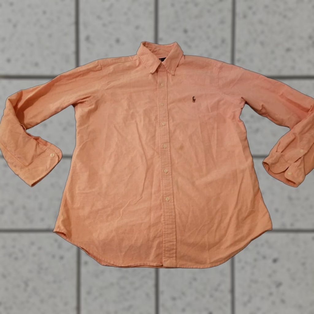 Polo Ralph Lauren VINTAGE Mens Polo Ralph Lauren Dress Shirt L Large Pink Button Cotton Shirt Size 42R - 1 Thumbnail