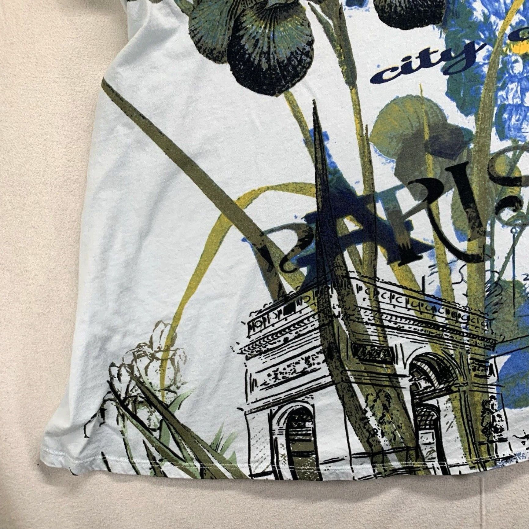 Vintage VINTAGE Roaman's Women's 2X Paris Floral T-Shirt Casual Short Sleeve Cotton Rayon Blue All Seasons Size XXL / US 16-18 / IT 52-54 - 5 Thumbnail
