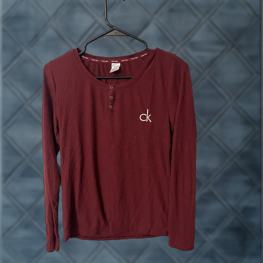 Calvin Klein VINTAGE CALVIN KLEIN Sleepshirt Women Henley Long Sleeve Red S Size S / US 4 / IT 40 - 1 Thumbnail