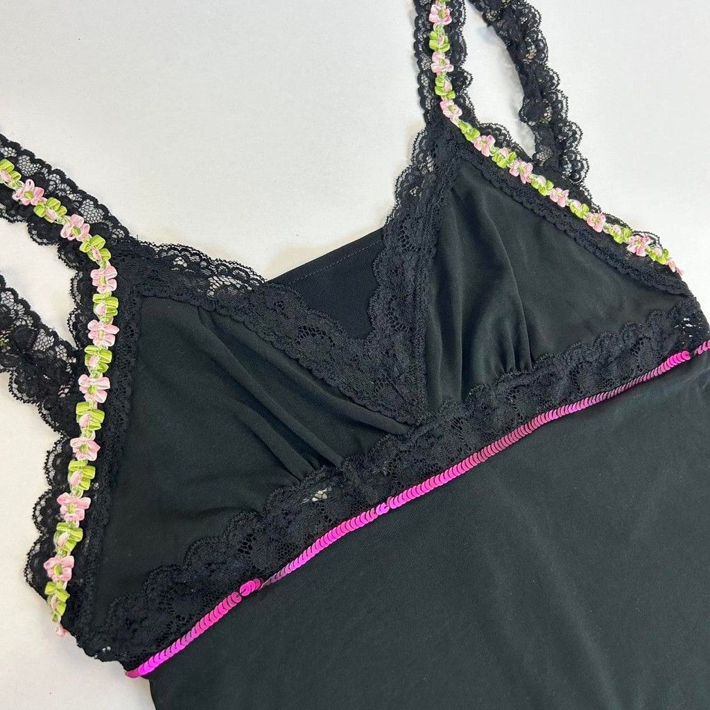 Dolce & Gabbana y2k D&G black cami tank with rosette trim straps Size S / US 4 / IT 40 - 4 Thumbnail
