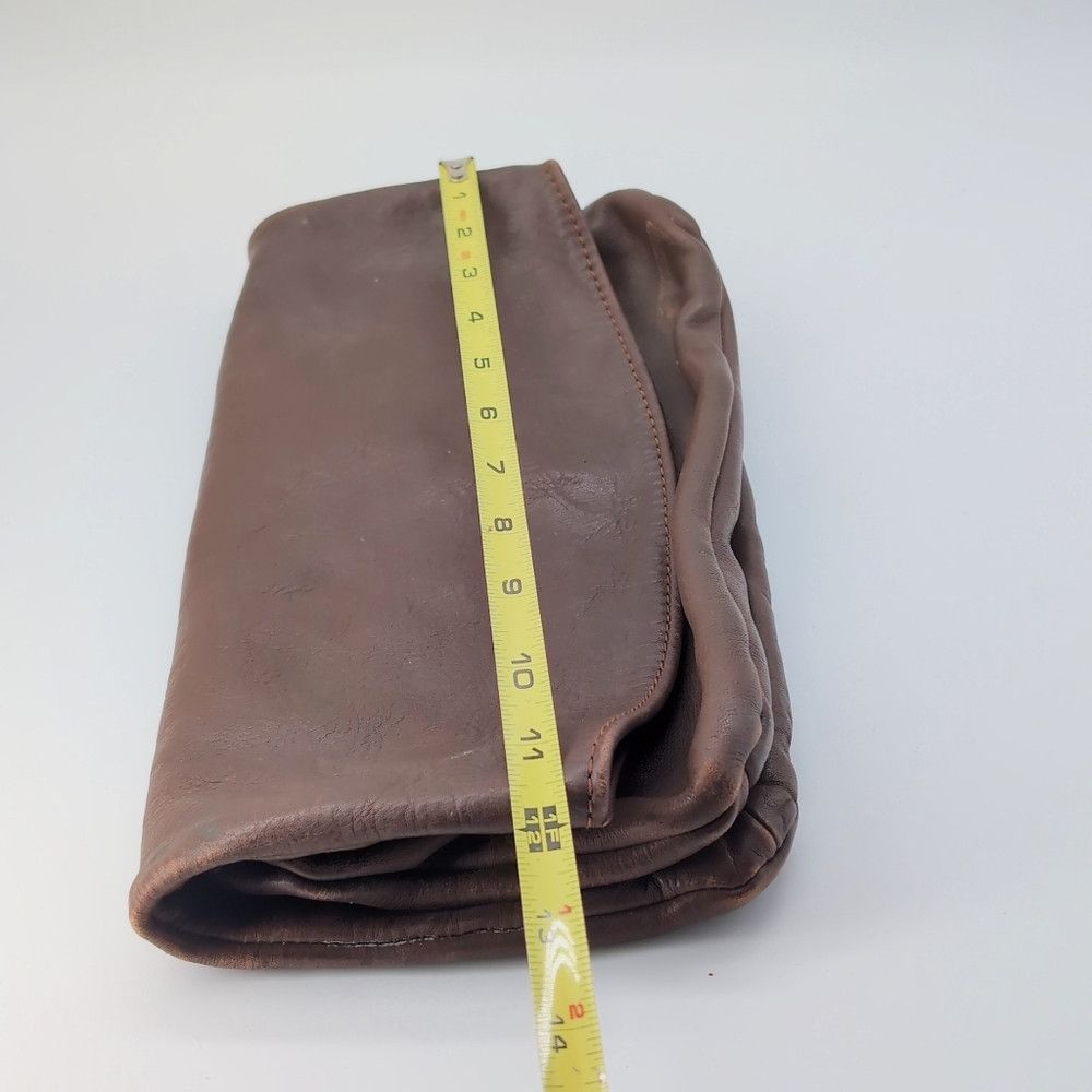 Vintage Ladies Brown Leather Bag Fold Over Purse Size ONE SIZE - 5 Thumbnail