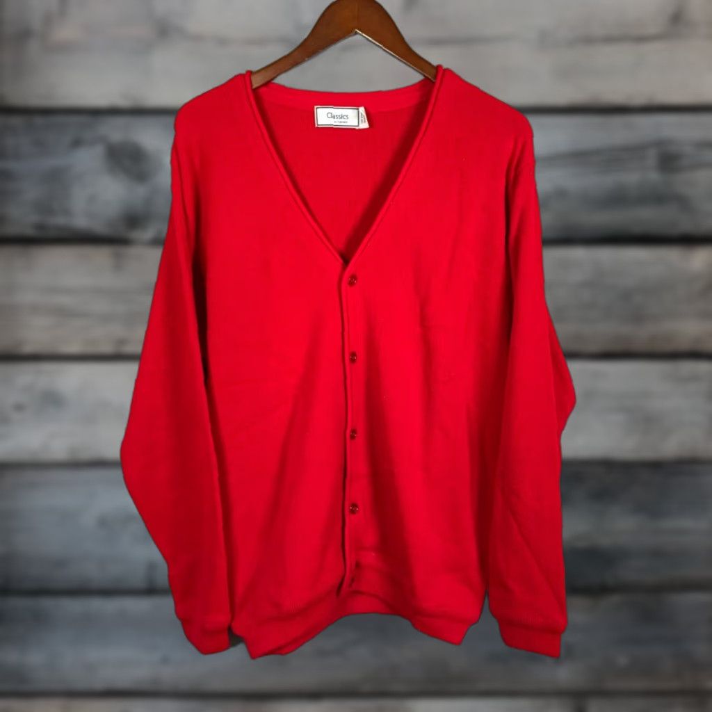 Vintage Vintage Men's Grandpa Style Cardigan Adult Large Red Lightweight Knit Sweater 80s Retro Preppy Size US L / EU 52-54 / 3 - 1 Thumbnail